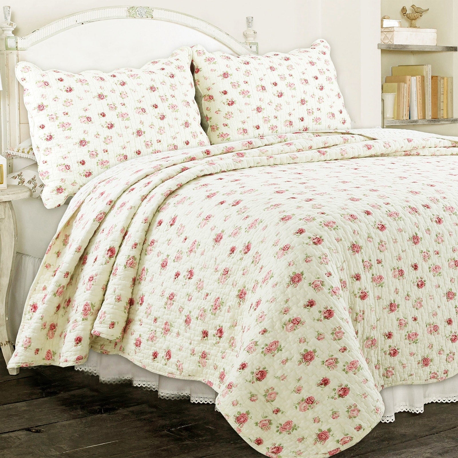 Pink Rose Garden King Size Quilt Set