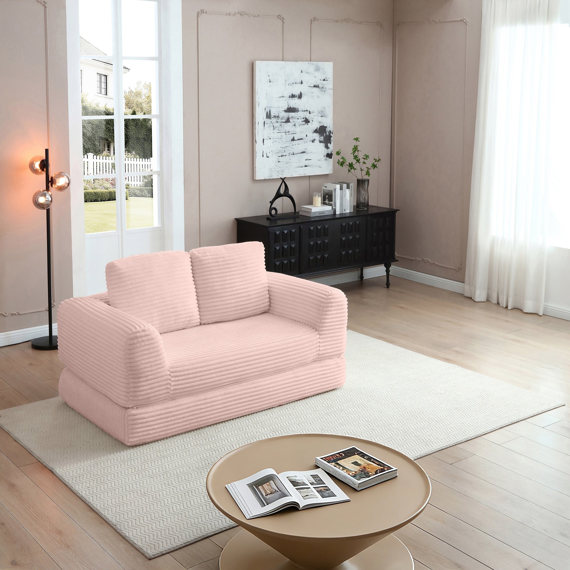 Pink Sofa Bed Sleeper Sofa With 2 Pillows Upholstered Sofa Couch Loveseat 2 Seater Sofa Couch With Armrests