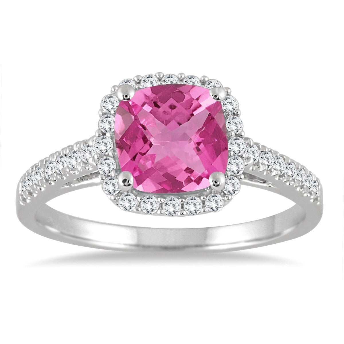 Pink Topaz And Diamond Ring In 10K White Gold