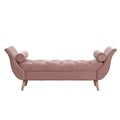 Pink Upholstered Velvet Bench End Of Bed Bench With 2 Pillows Button Tufted Ottoman Footstool With Rolled Arms