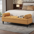 Pink Velvet Modern Ottoman Bench Comfy Bedroom Footstool With Detachable Pillows Rolled Arms