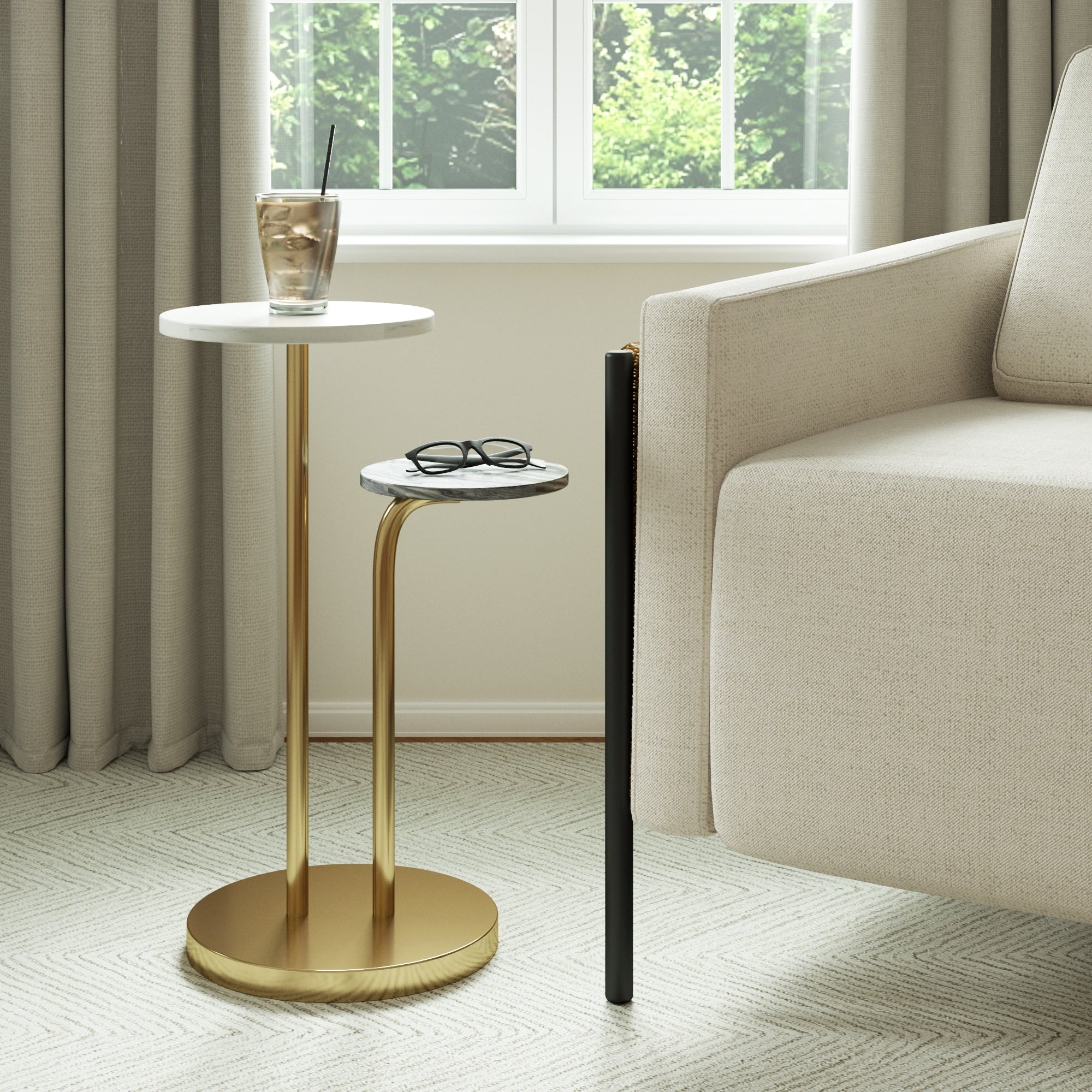 Pinon Modern 2 Tier Marble Martini And Drink Table By Sevita 9 D X 22 H