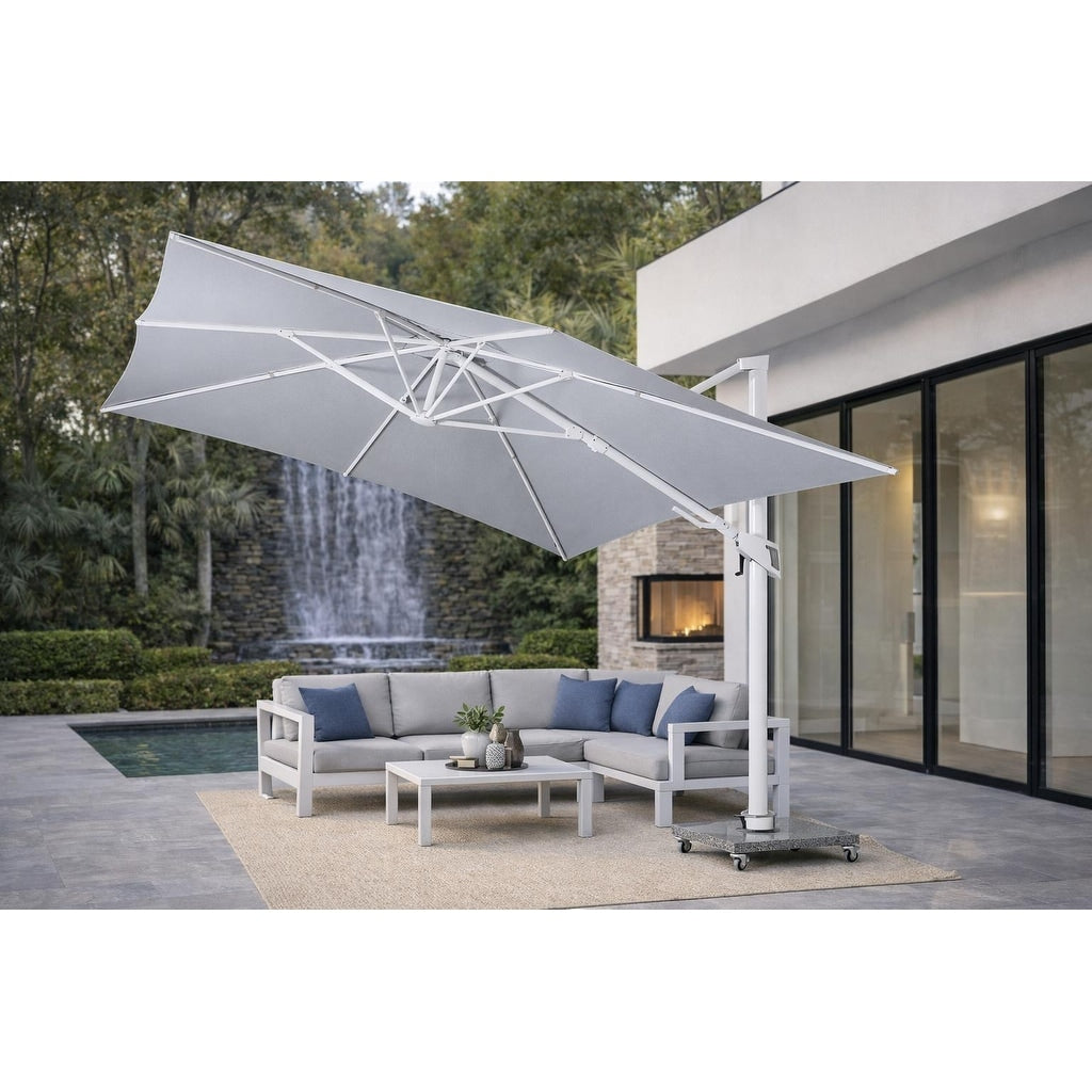 Piola 10 Ft. X 13 Ft. Rectangle Aluminum Cantilever Tilt Outdoor Parasol Patio Umbrella With Granite Base In Mouse Gray