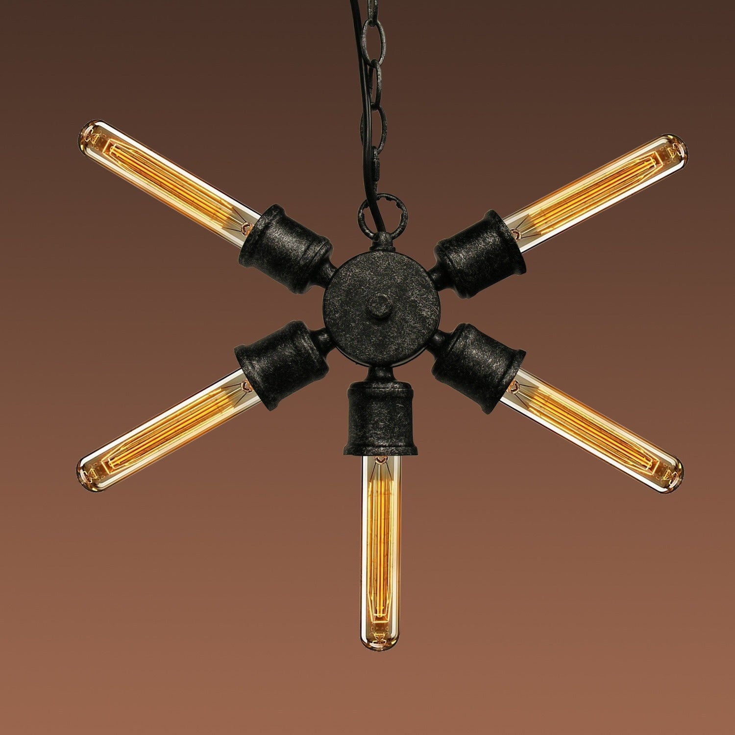 Piper 5 Light Black 7 Inch Edison Chandelier With Bulbs