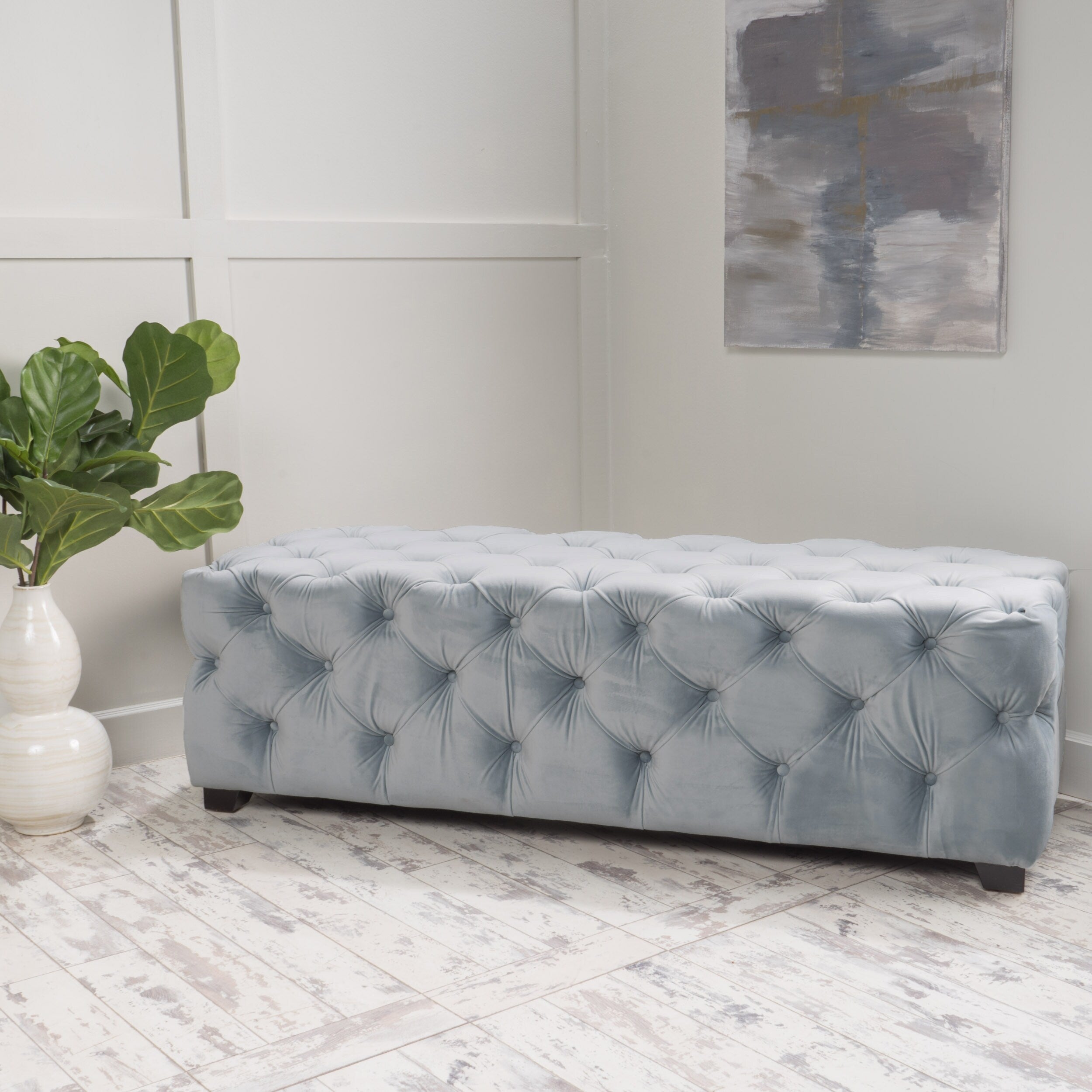 Piper Tufted Velvet Fabric Rectangle Ottoman Bench By Christopher Knight Home