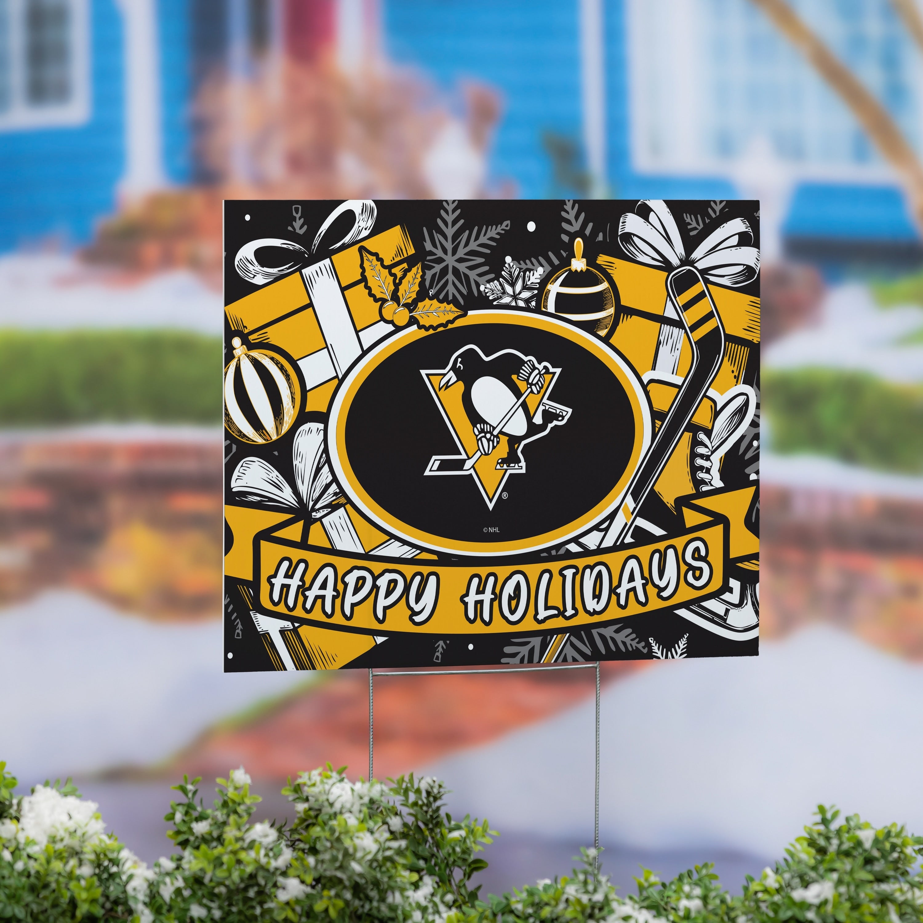 Pittsburgh Penguins Yard Sign Happy Holidays 24 X 18