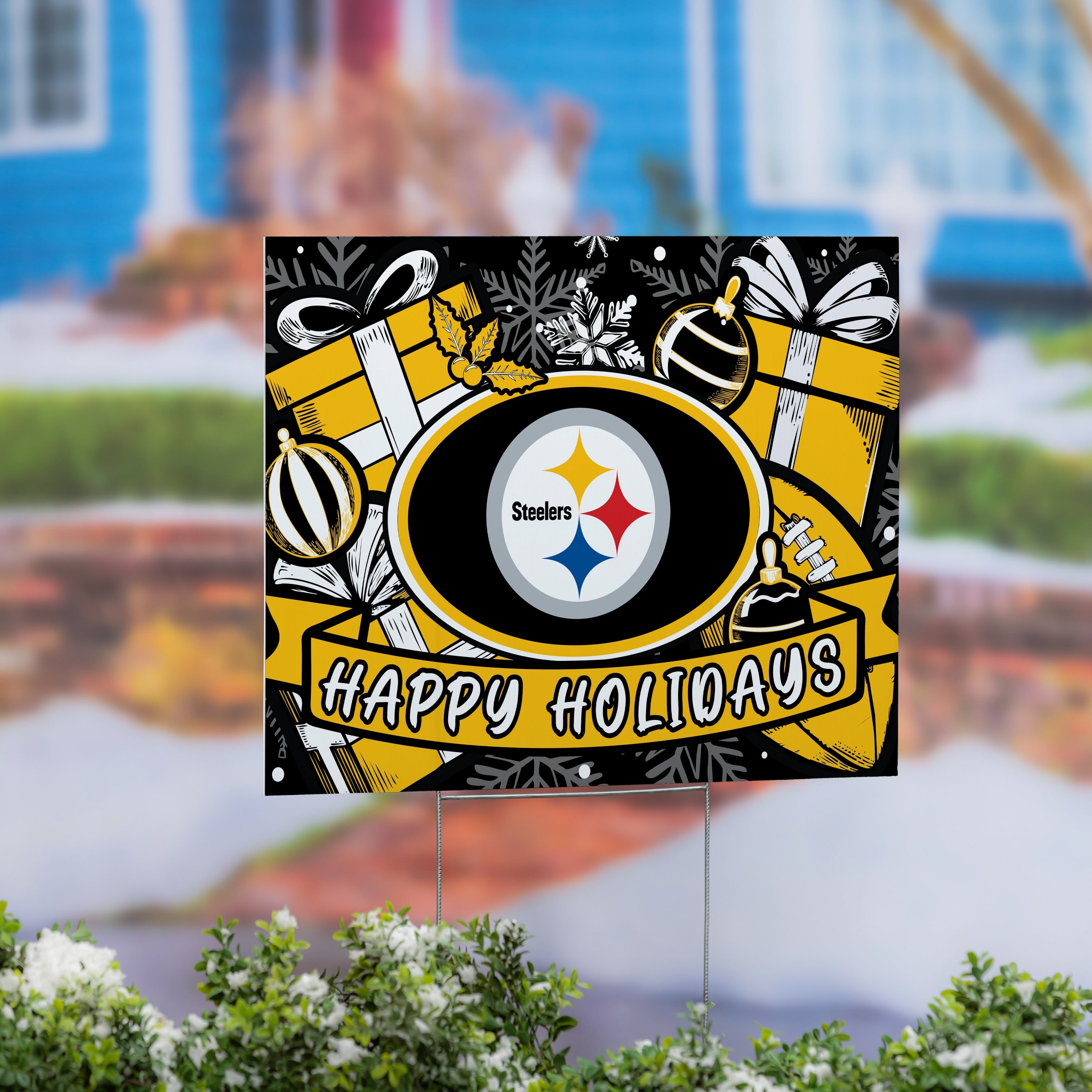 Pittsburgh Steelers Yard Sign Happy Holidays 24 X 18