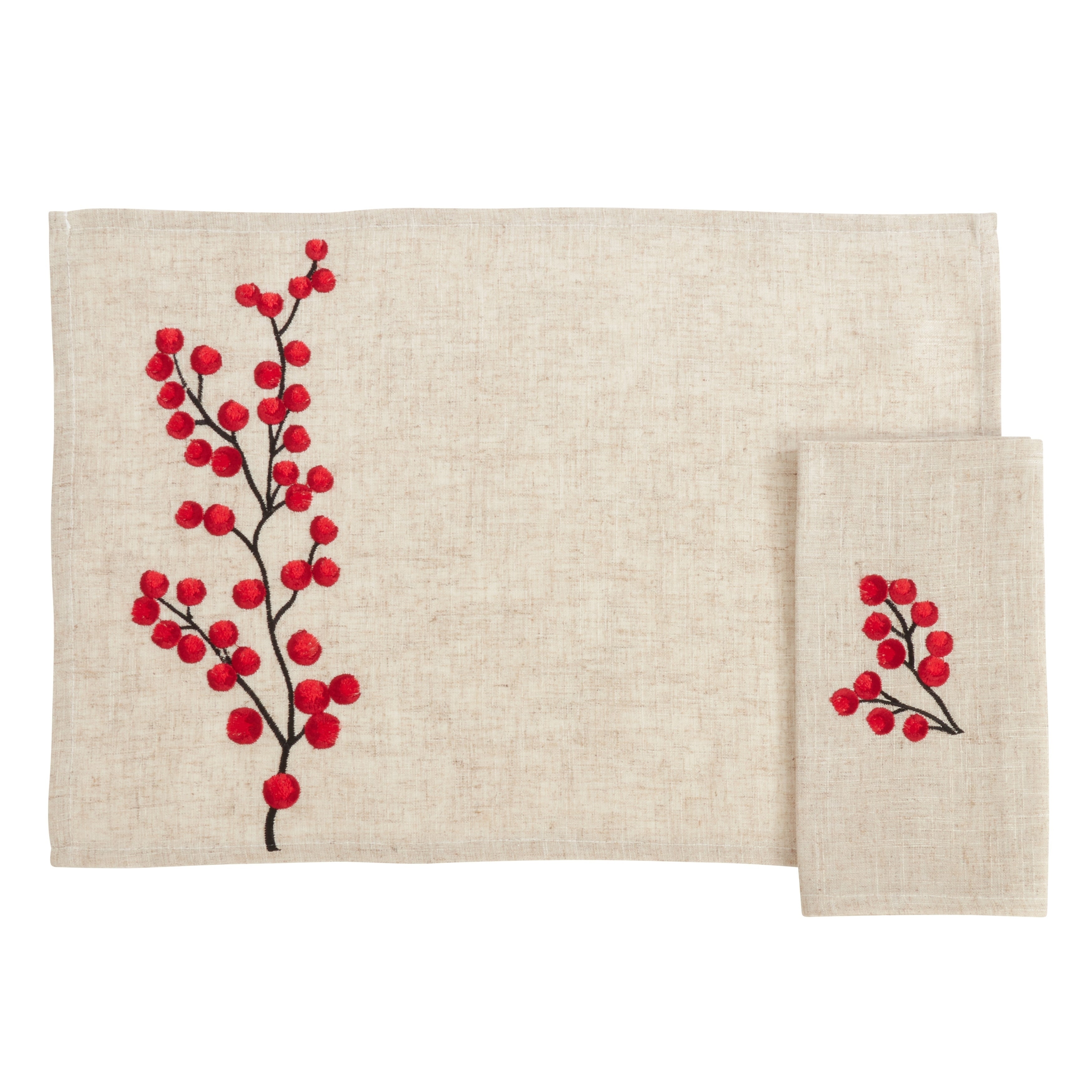 Placemat And Napkin Set With Embroidered Berry Design Set Of 8Pcs Placemat 14 X 20 Napkin 20 X 20