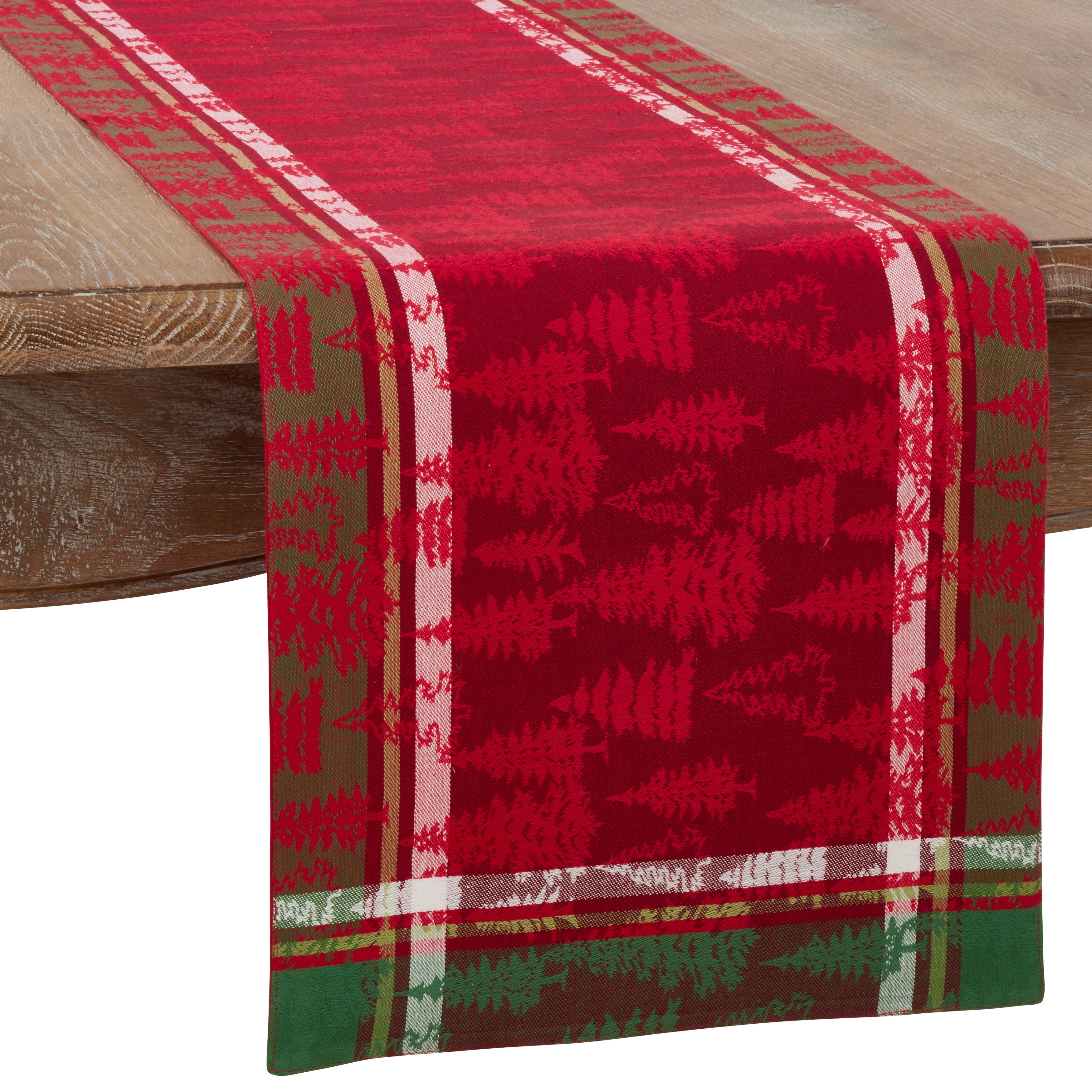 Plaid Christmas Tree Design Cotton Table Runner.