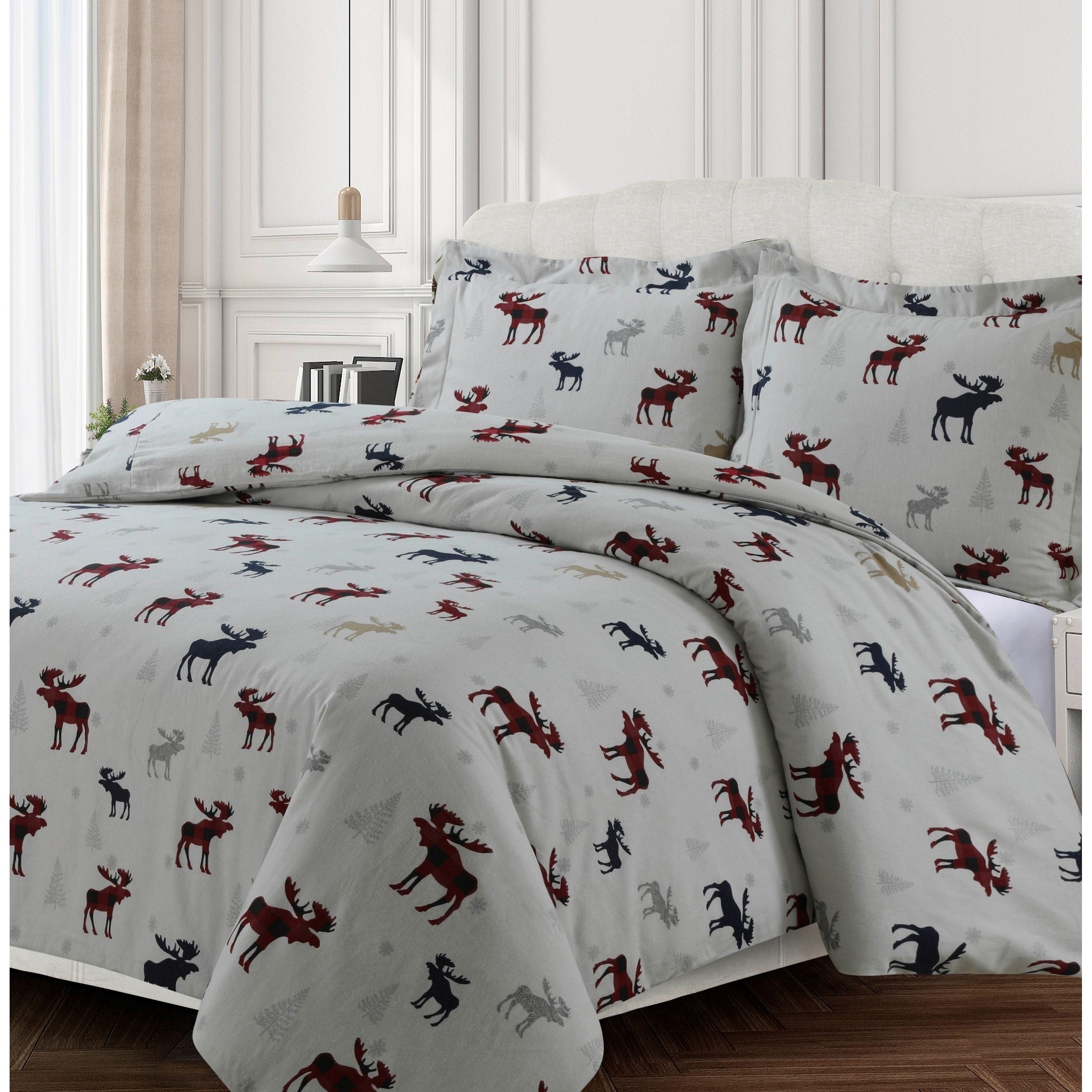 Plaid Moose 170 Gsm Cotton Flannel Printed Oversized Duvet Set