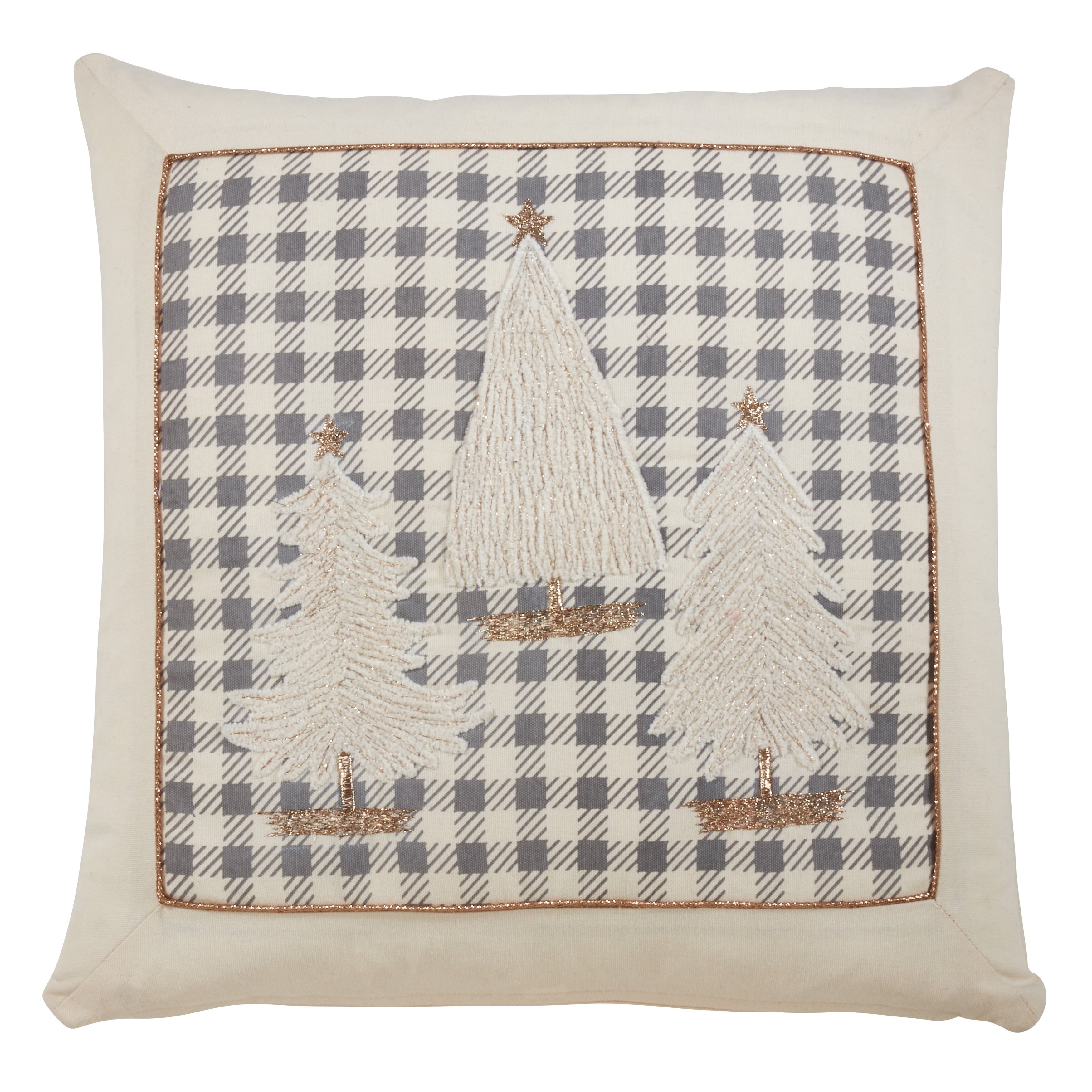 Plaid Pillow With Christmas Trees Design