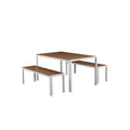 Plain And Contemporary Anodized Aluminum Table And Bench Set In White Set Of 3