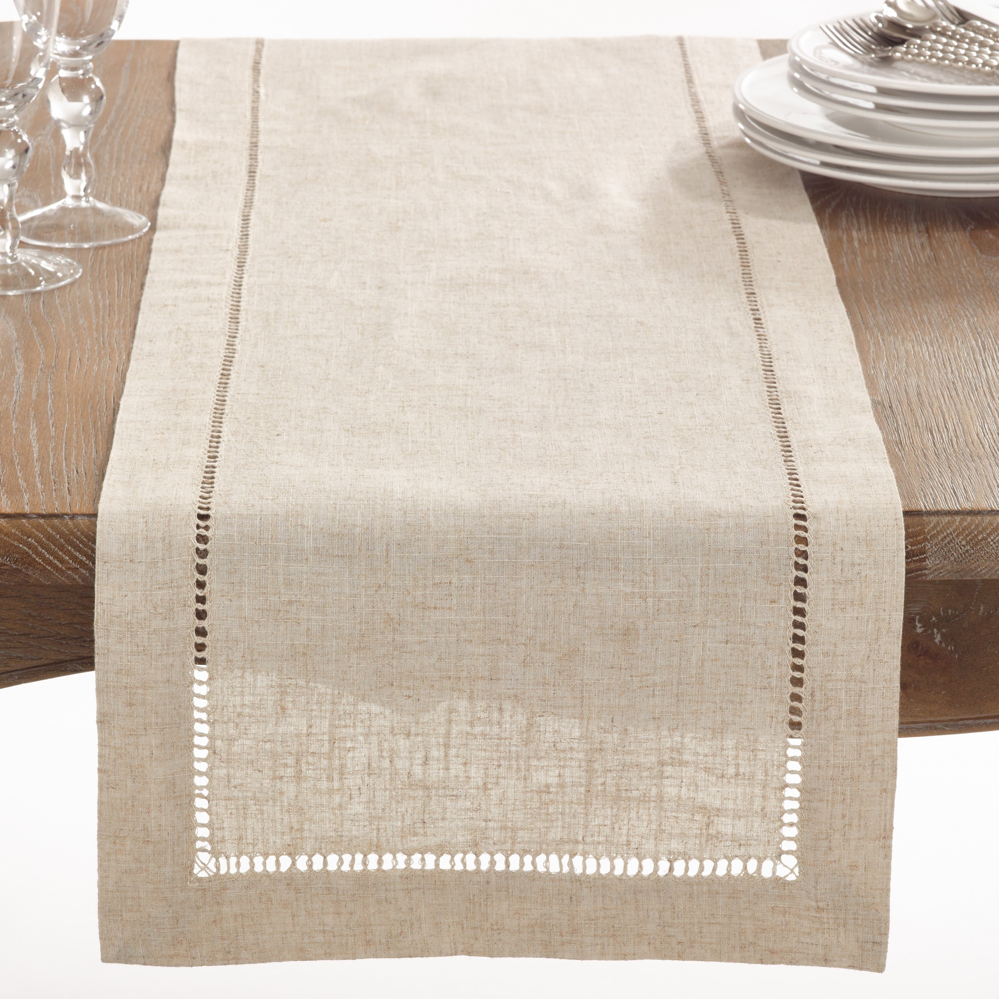 Natural Hemstitched Linen Blend Table Runner