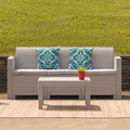 Light Gray Faux Rattan Coffee Table Outdoor Accent Table Patio Furniture