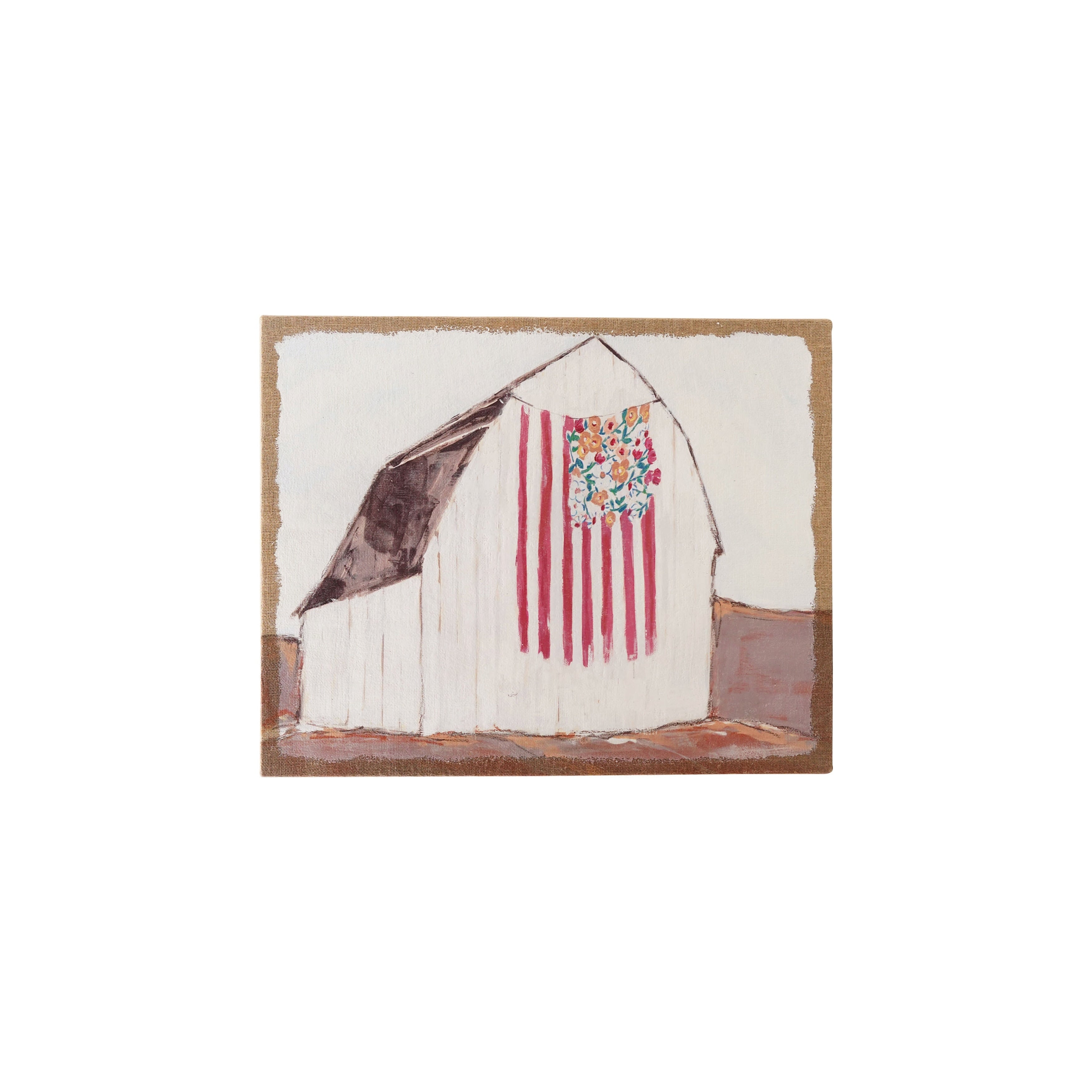 Plastered Burlap Wall D Cor With Barn Flag And Flowers 30.38 L X 1.13 W X 24.0 H
