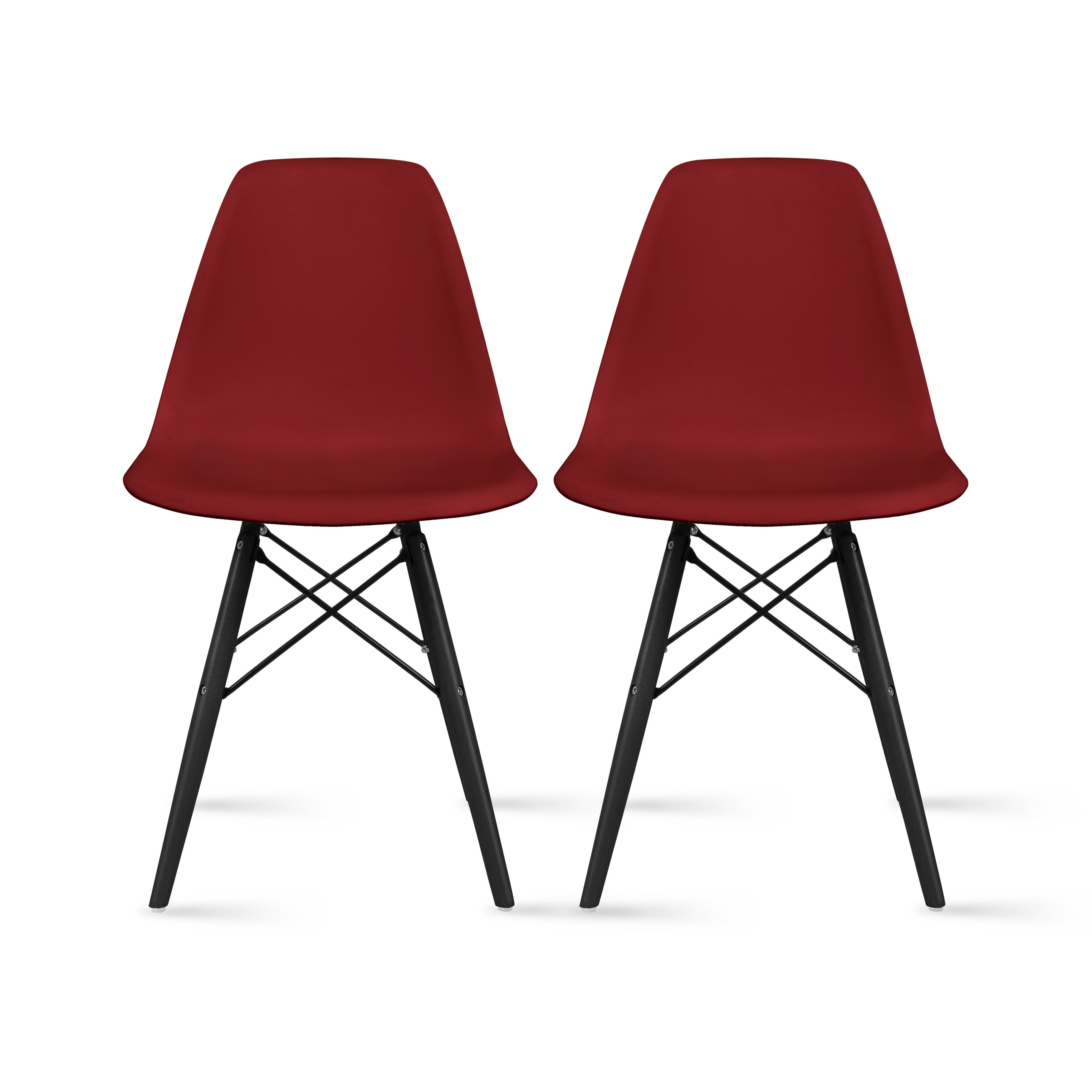 2Xhome Designer Plastic Eiffel Chairs Solid Wood Legs Set Of 2