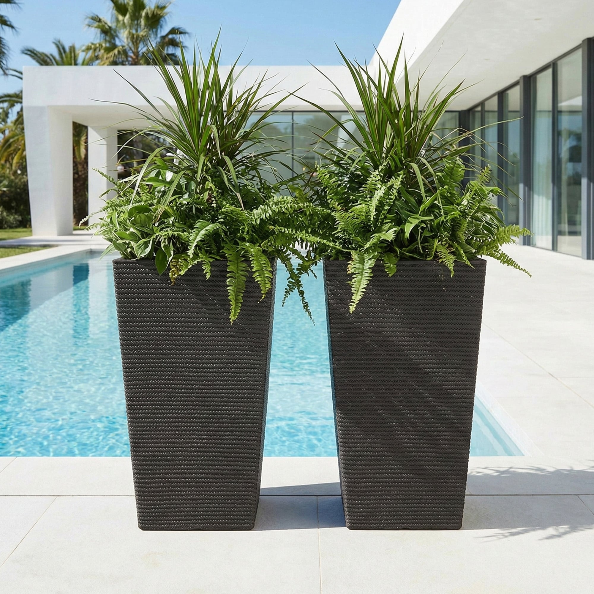 Plastic Modern Decorative Garden Pots For Indoor Outdoor Use Set Of 2 27 X16