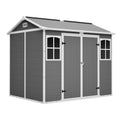 Plastic Utility Shed 8X6 Ft With Floor Lockable Storage Shed Tools Trash Bins All Weather Outdoor Organizer In Gray White