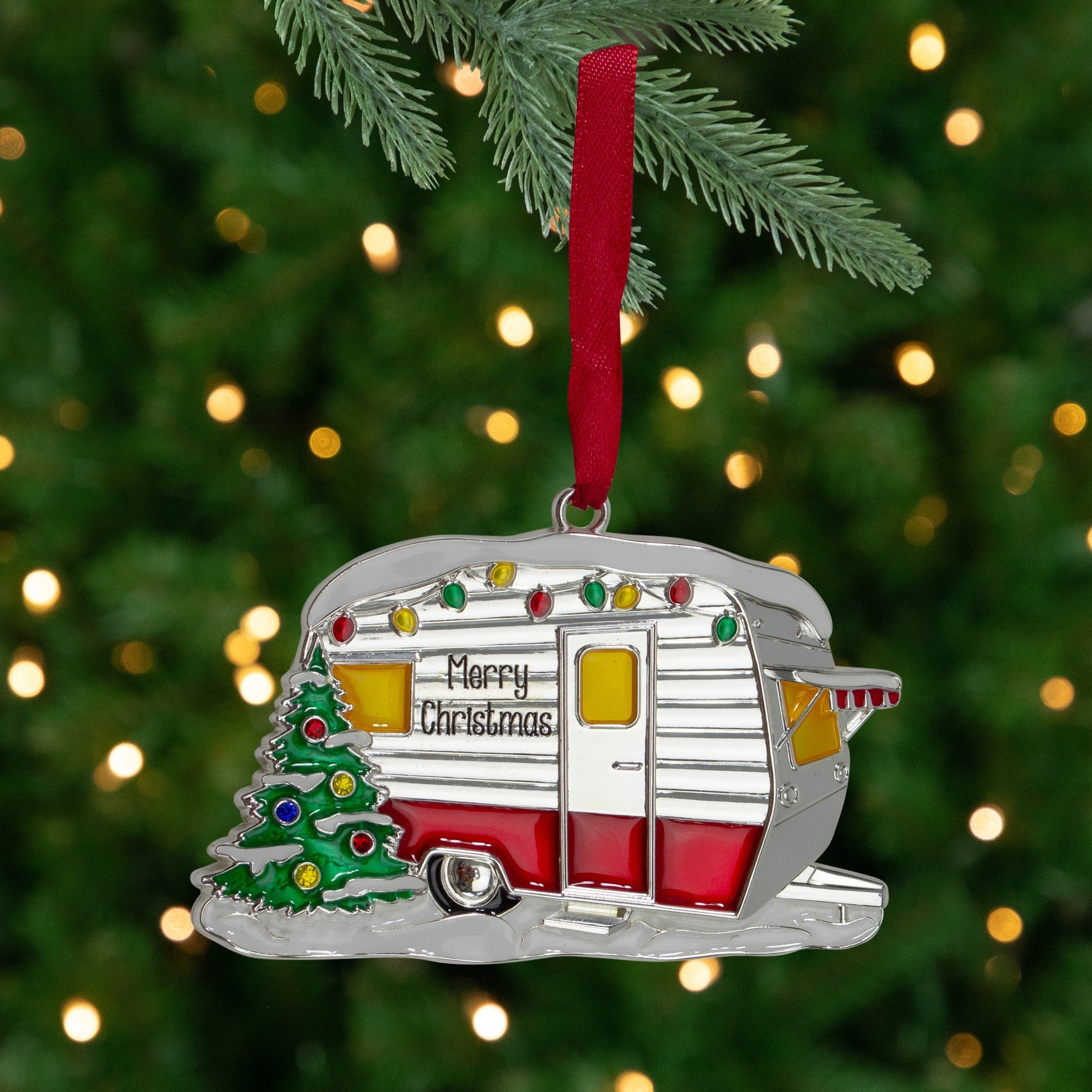 3.5 Silver Plated Camper With European Crystals Christmas Ornament