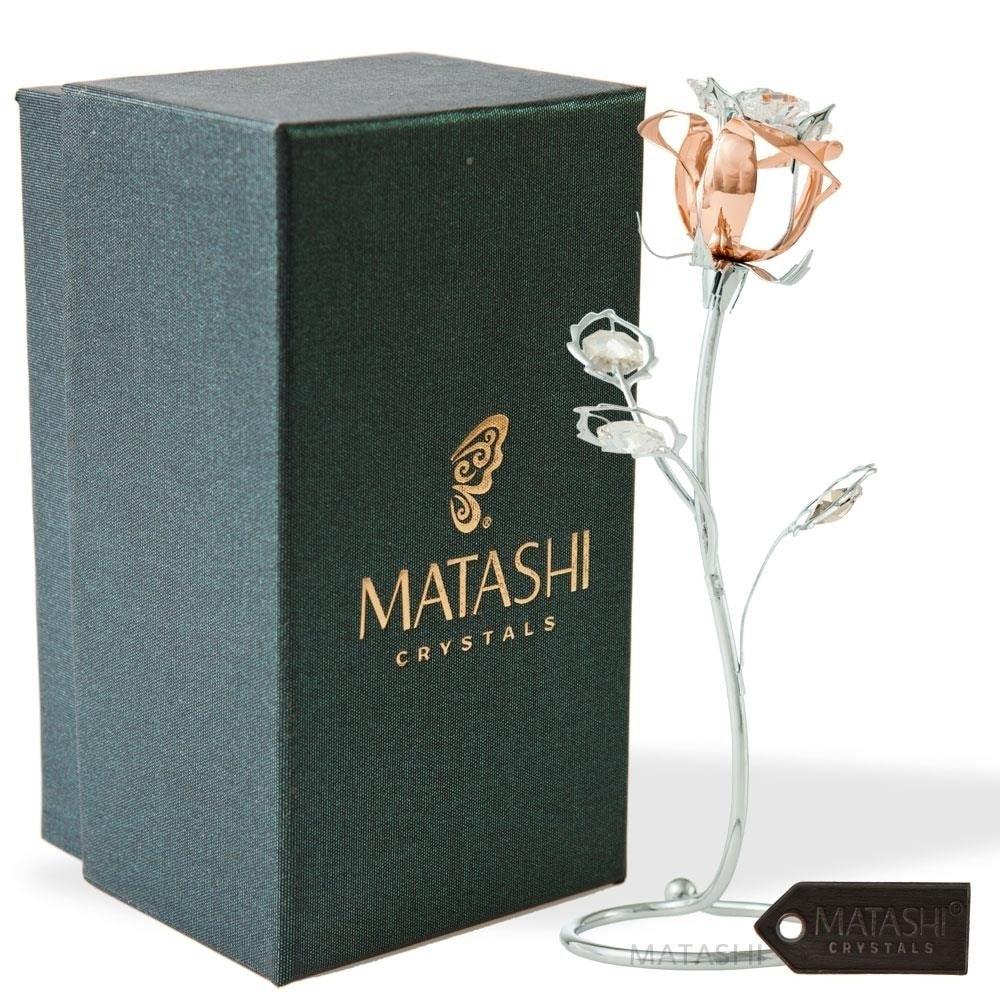 Rose Flower Tabletop Ornament W Clear Matashi Crystals