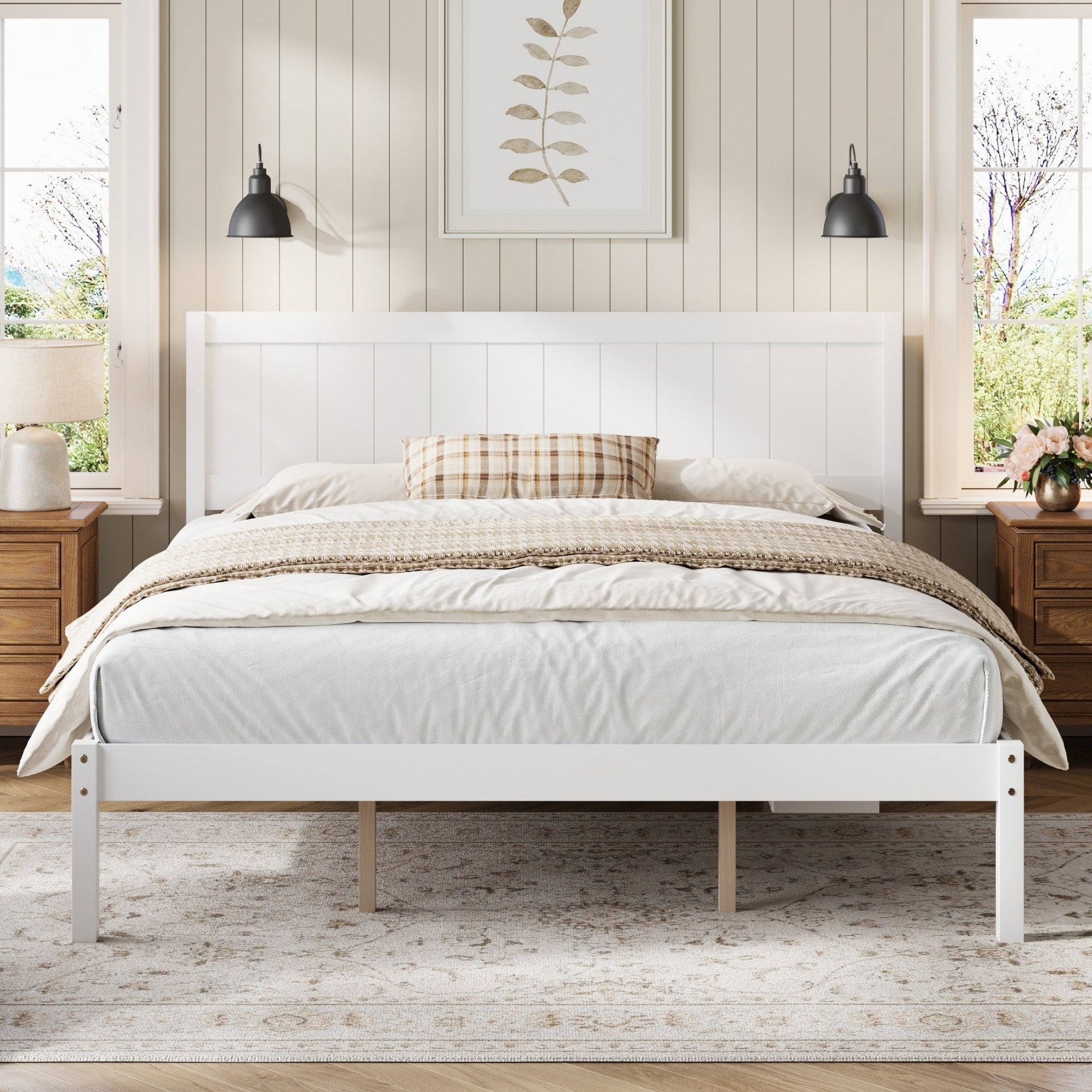 Platform Bed Frame With Headboard Wood Slat Support No Box Spring Needed King