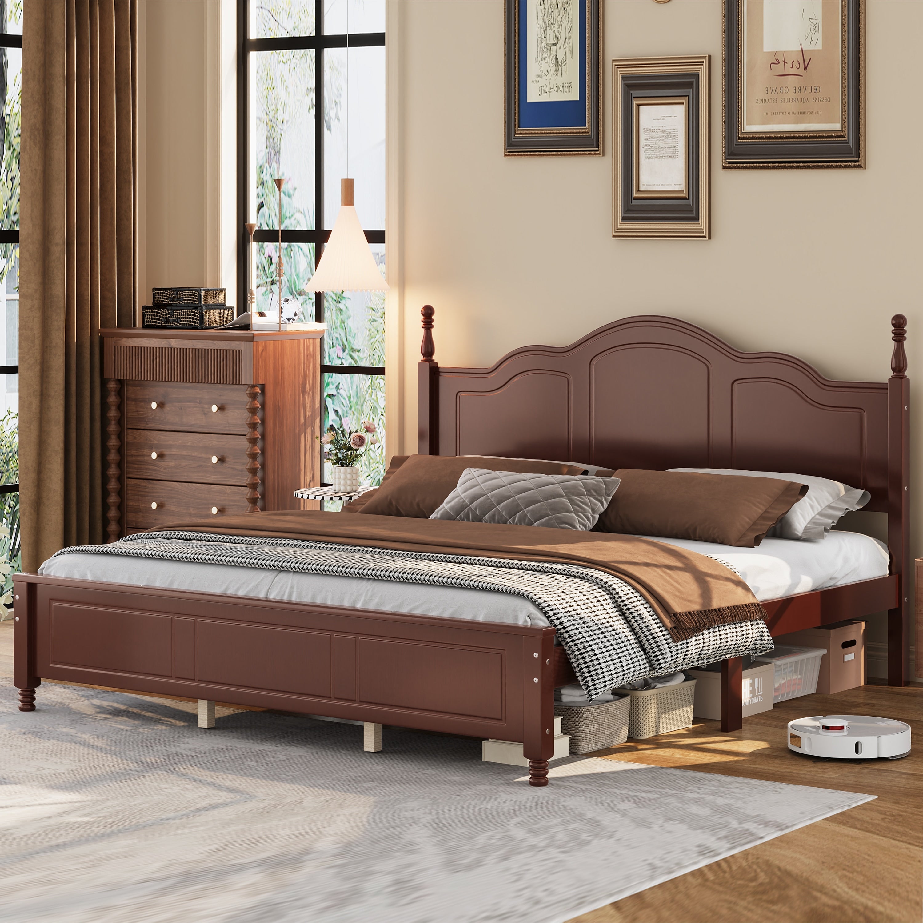 Platform Bed Frame With Retro Wave Headboard Wooden Slat Support