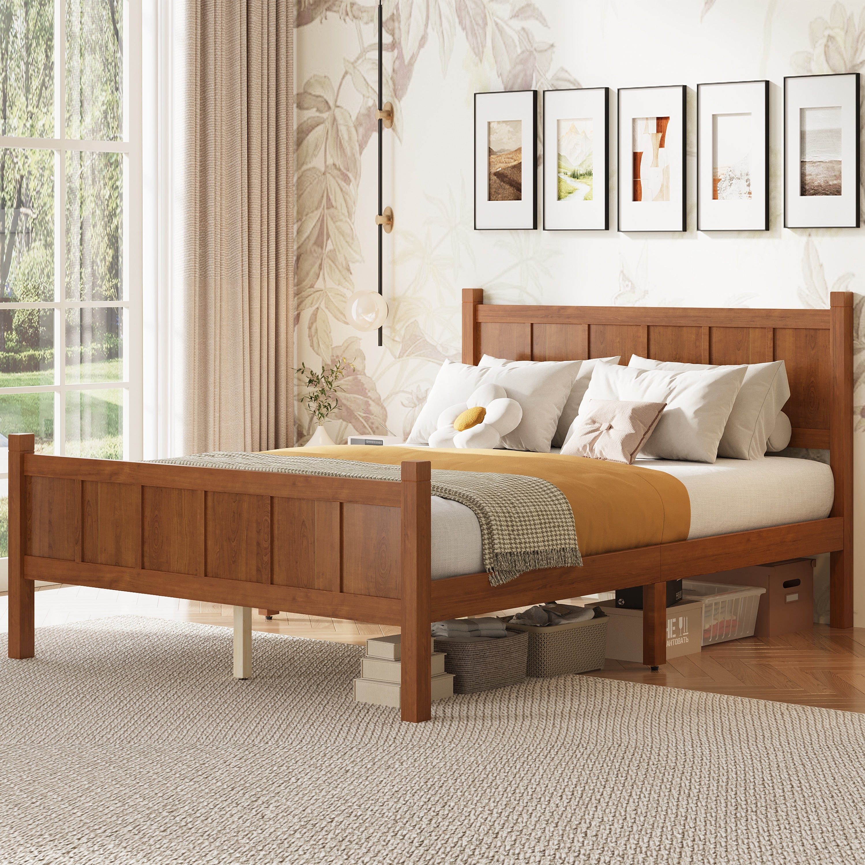 Platform Bed Full Size Flat Panel Bed With Headboard Footboard