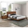 Platform Bed Two Nightstands Walnut Finish Solid Wood 3Pc Bedroom Set