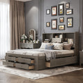 Platform Bed With Storage Headboard And 8 Drawers Gray