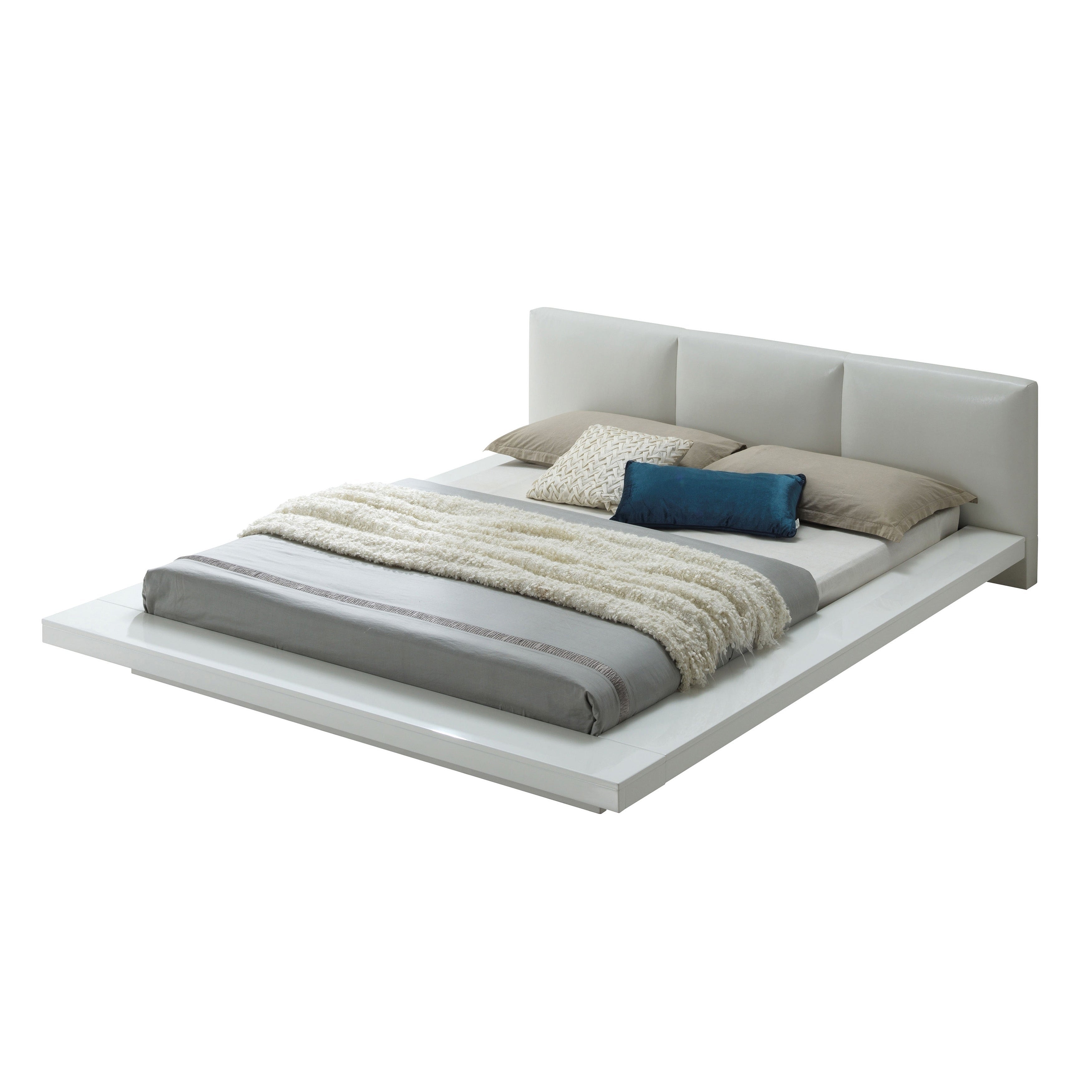Platform Style Eastern King Size Bed With Leatherette Headboard White