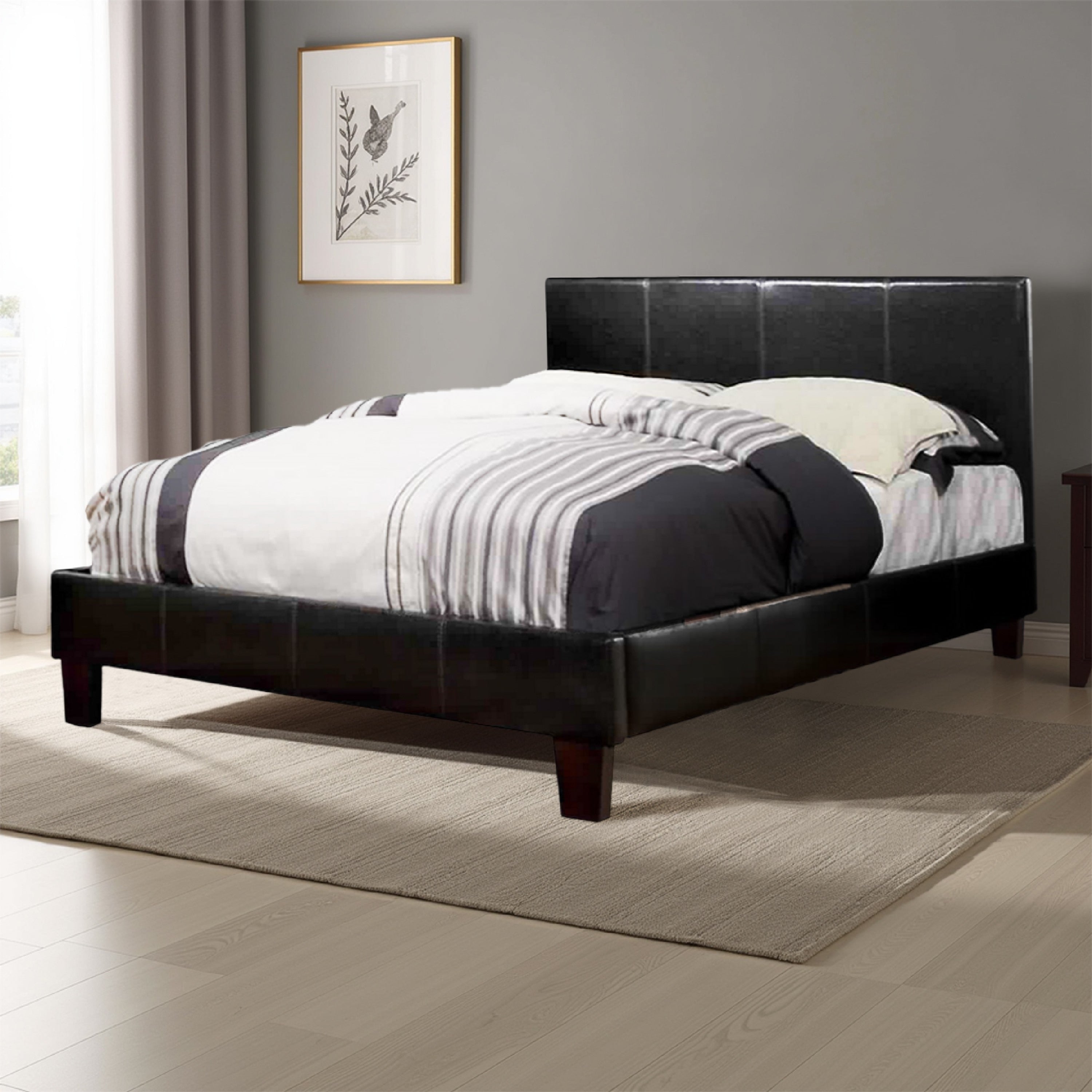 Platform Style Leatherette California King Bed With Tapered Feet Brown
