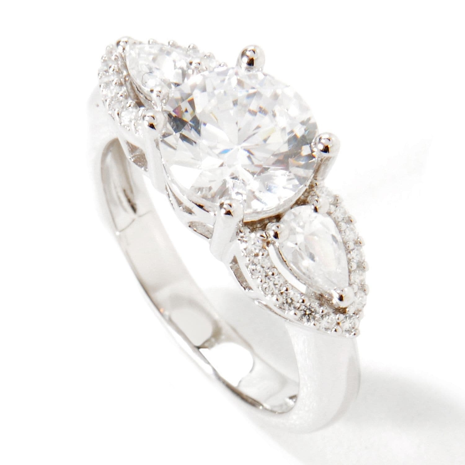 Pinctore Platinum O Silver 4.39Ctw White Cz 3 Stone Ring Size 8