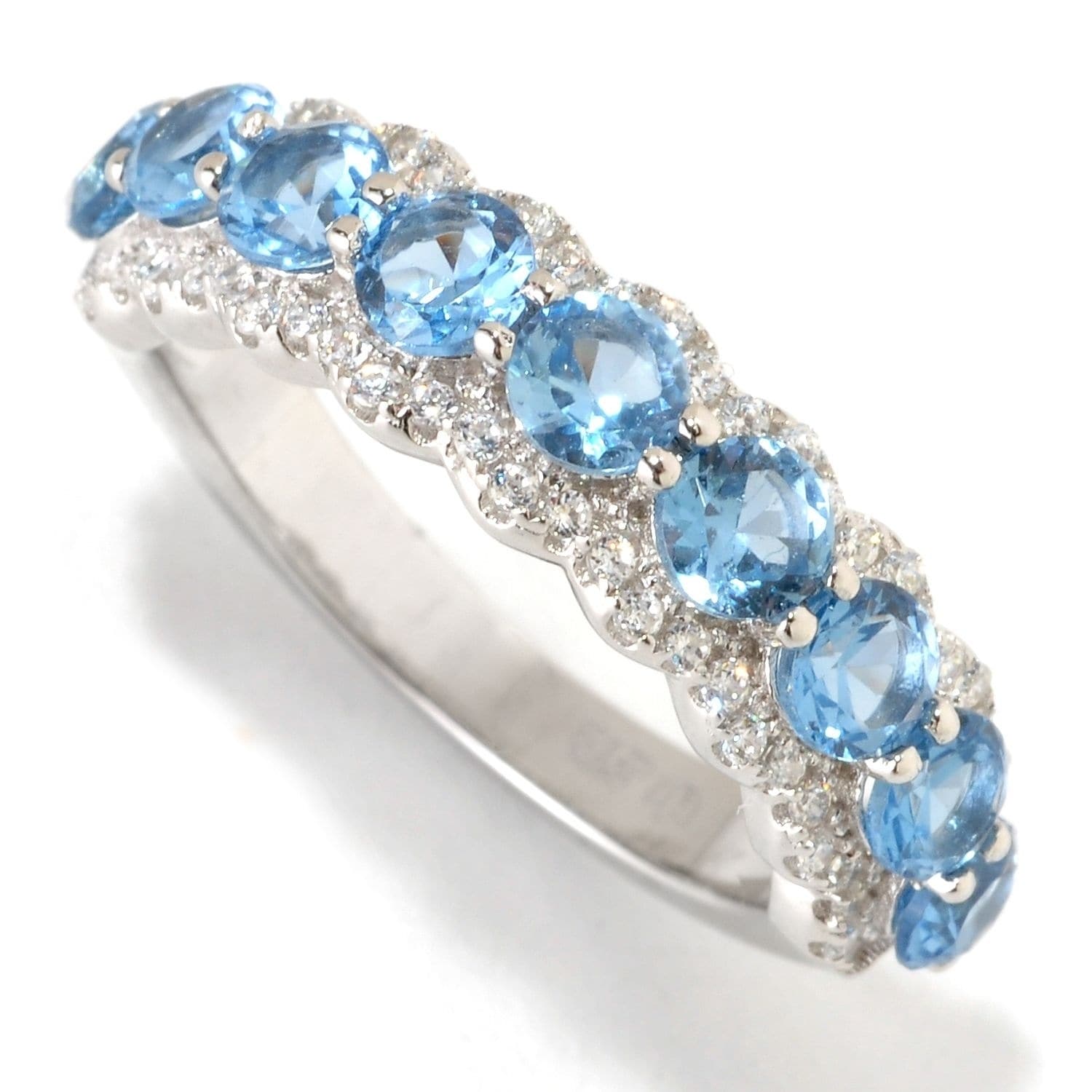 Pinctore Platinum O Silver 1.74Ctw Blue Color Cz Band Ring