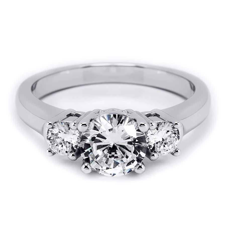 Platinum Over Sterling Silver 3 Stone Bridal Engagement Ring Round Cut Cubic Zirconia