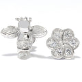 Pinctore Platinum Oversilver White Zircon Flower And Bee Stud Earrings