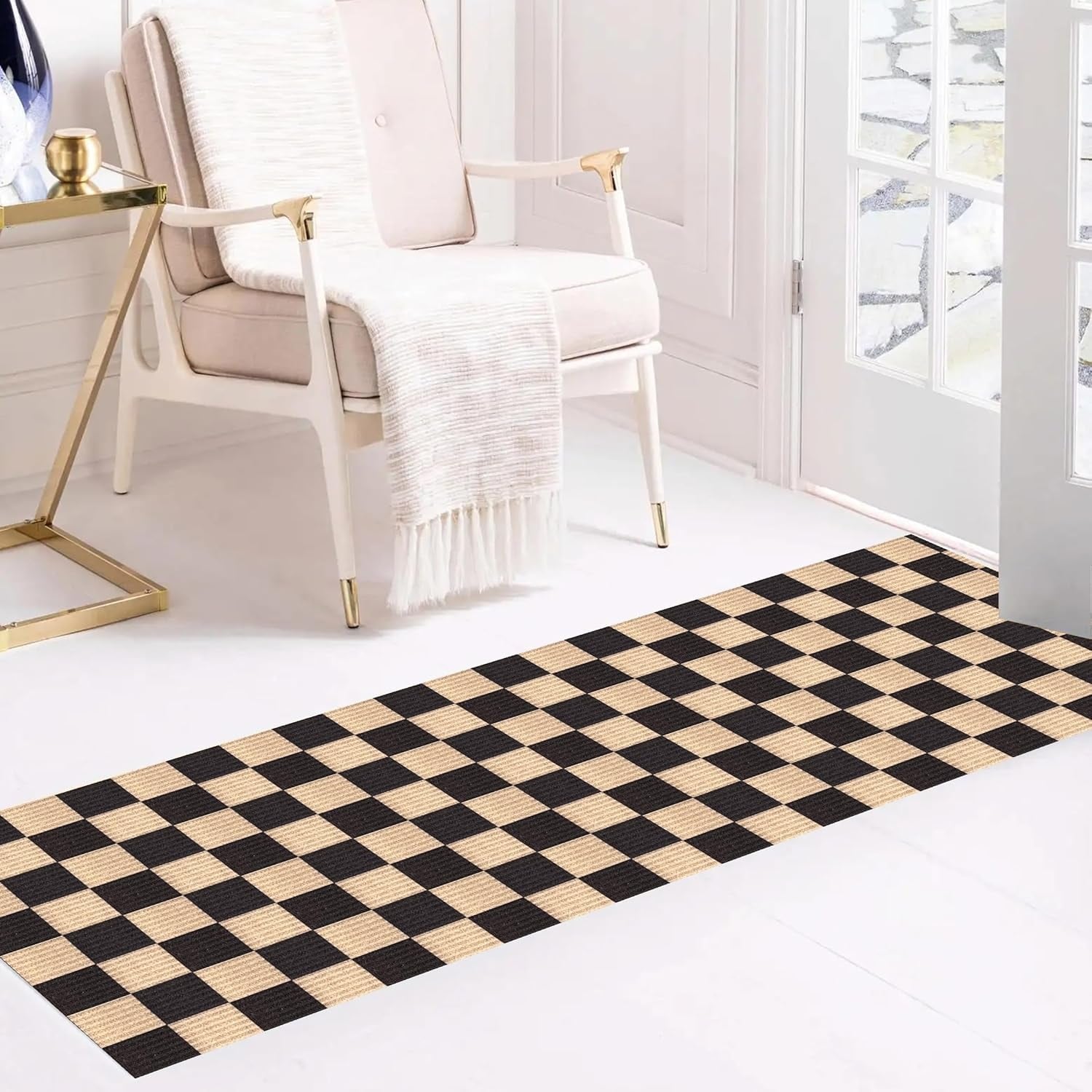 Playa Rug Indoor Outdoor Non Slip Runner Rug Black Beige Brown 3Ft X 6Ft