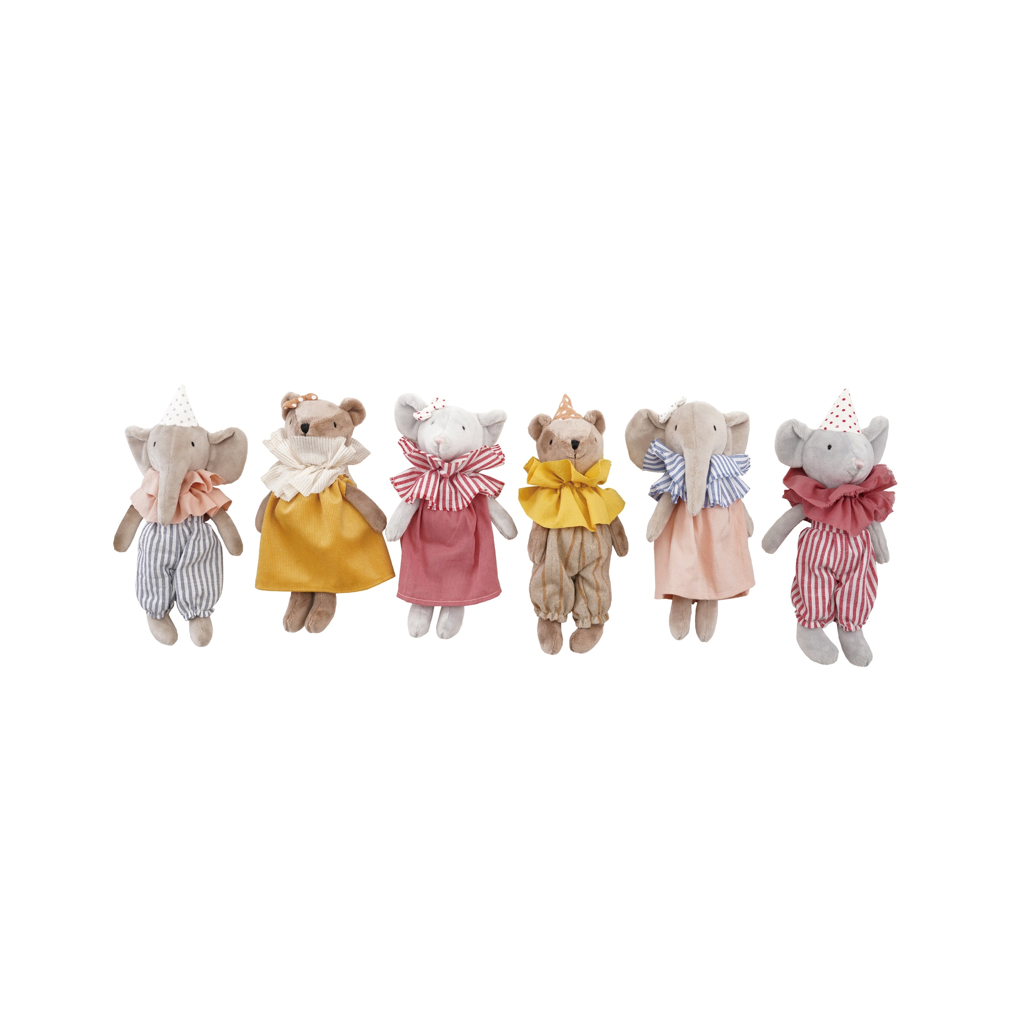 Plush Animals With Ruff Collar Clothes And Hat Bow