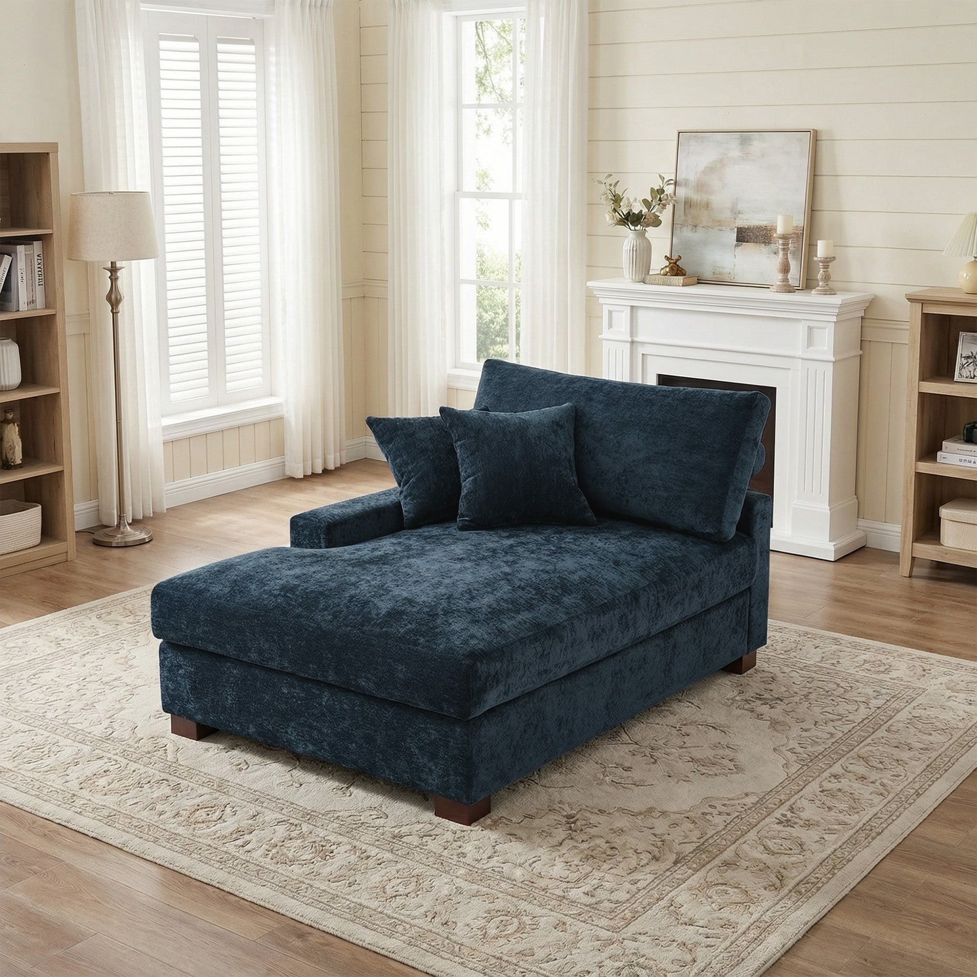 Plush Chenille Single Modular Sectional Sofa Chaise With Pillows