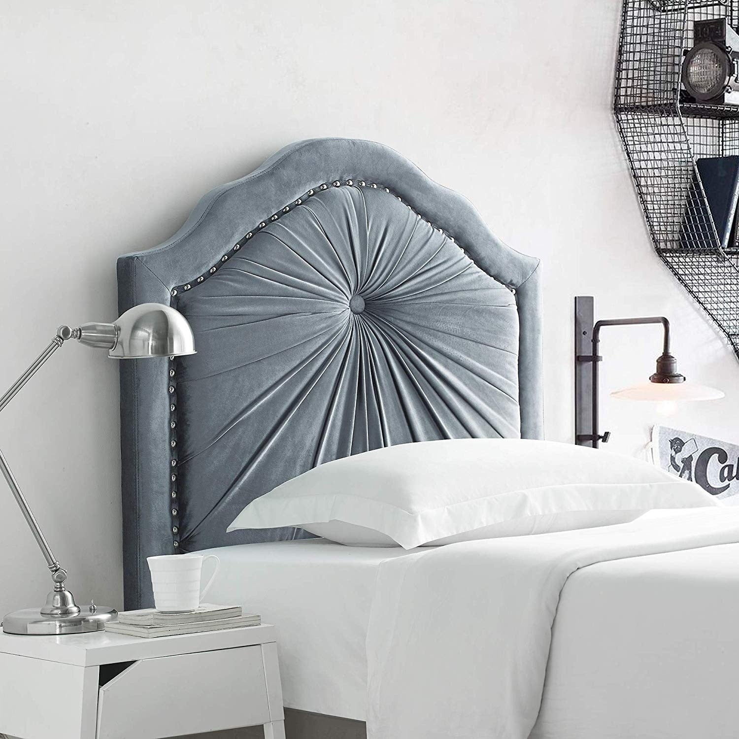 Plush Pleated Double Bevel College Dorm Headboard Alloy