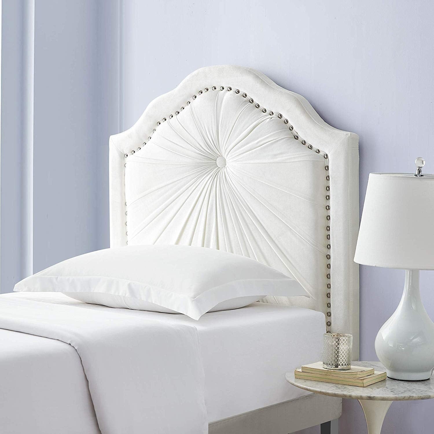 Plush Pleated Double Bevel College Dorm Headboard White