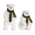 Plush Polar Bear Figurines With Green Scarves Set Of 2