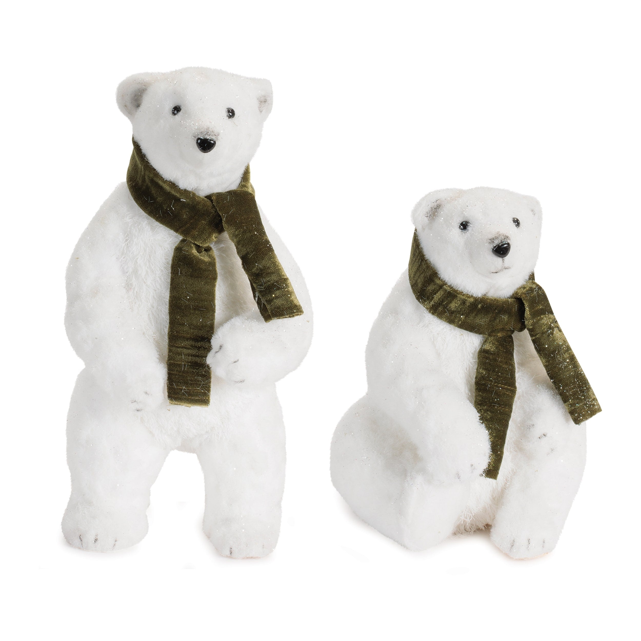 Plush Polar Bear Figurines With Green Scarves Set Of 2