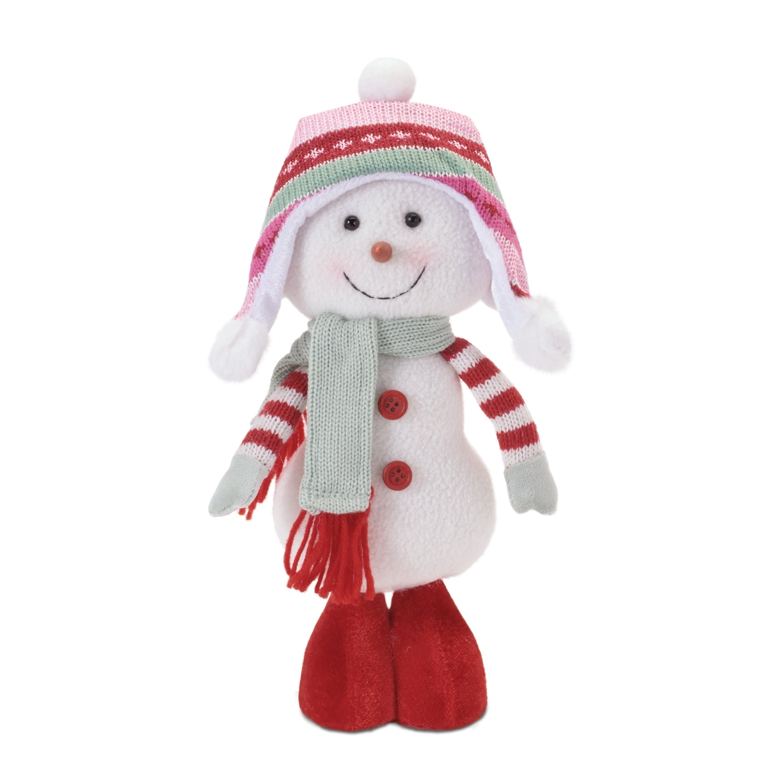 Plush Snowman Figurines With Knit Hat And Scarf Set Of 2
