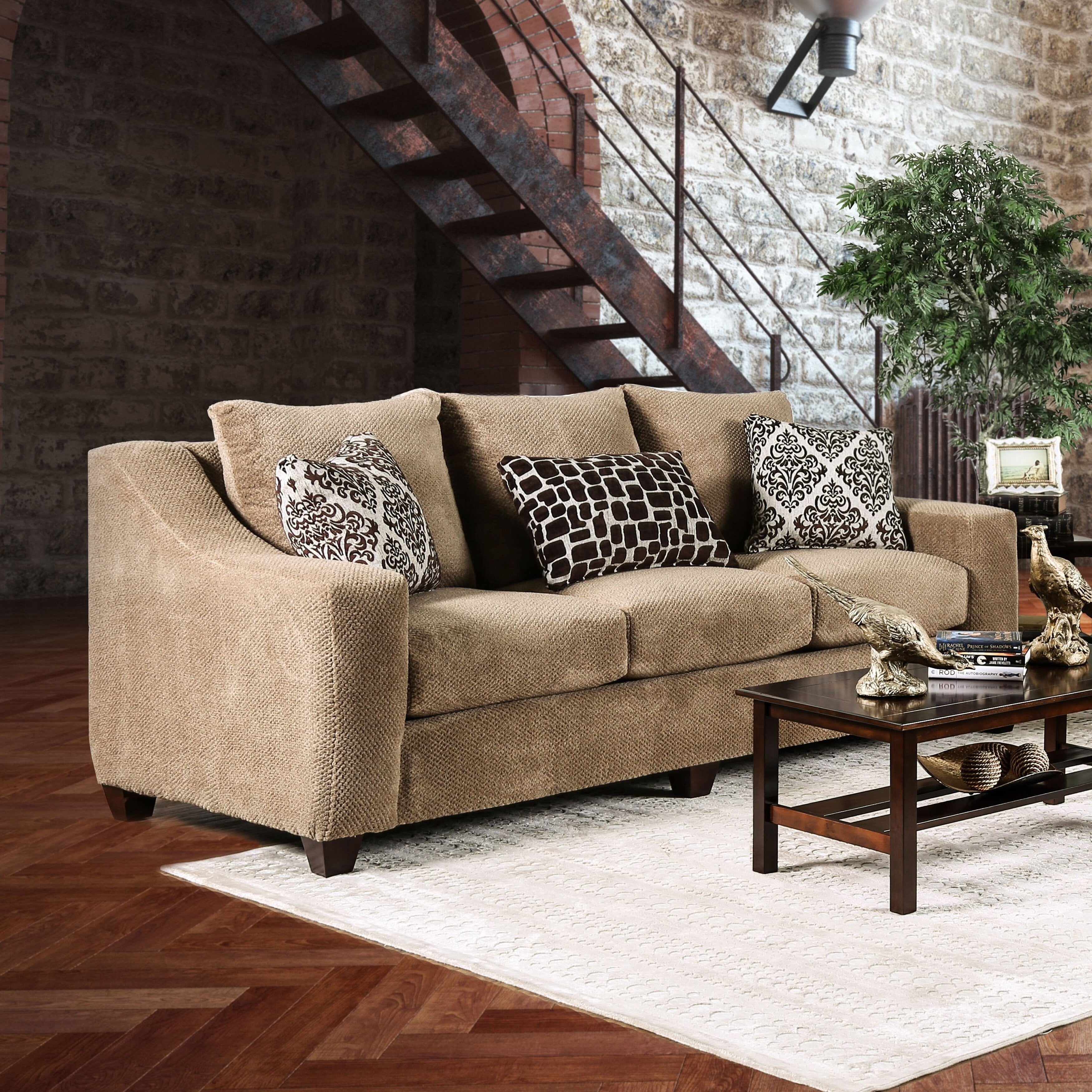 Furniture Of America Plusse Contemporary Mocha Microfiber Sloped Track Arm Sofa