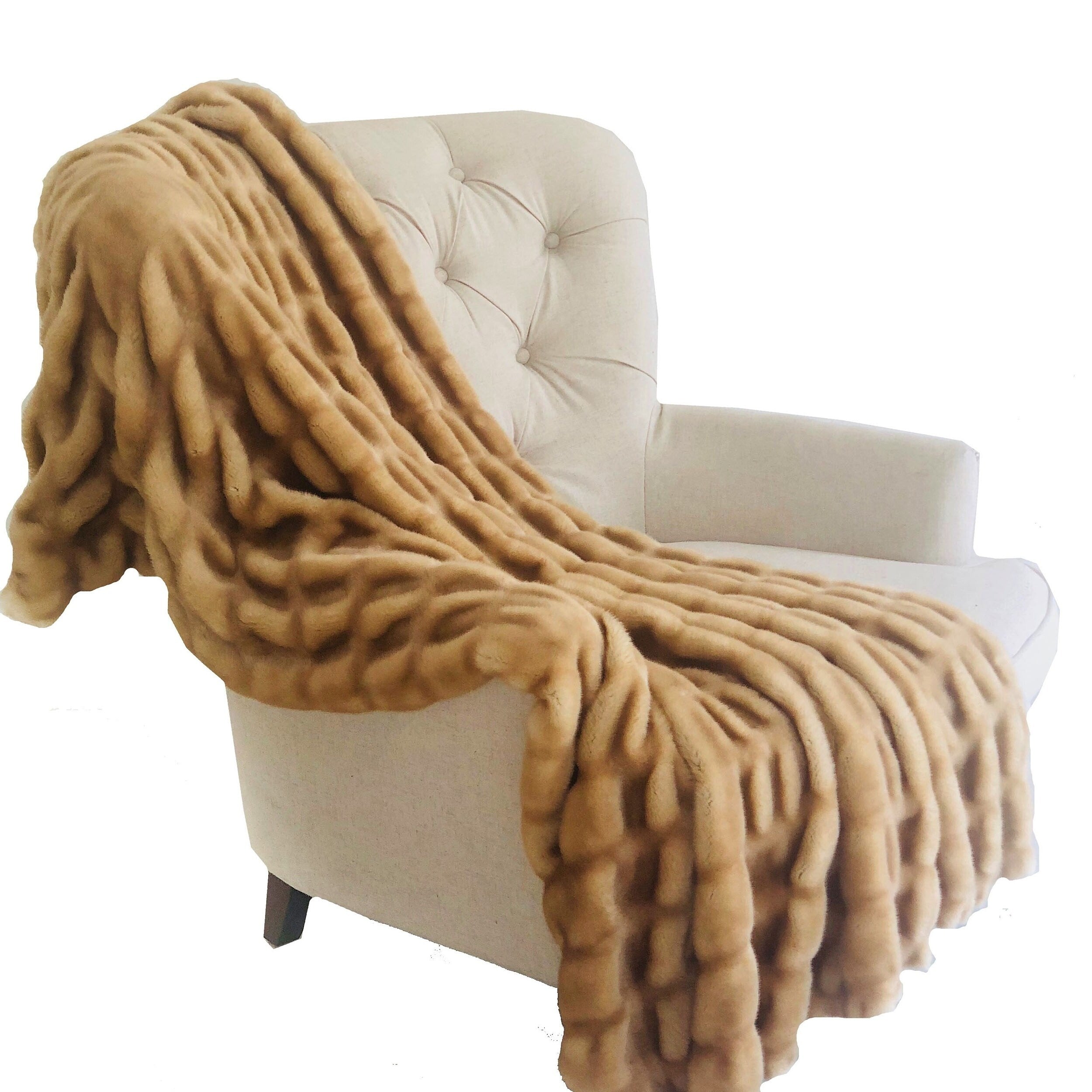 Plutus Beige Tissavel Mink Faux Fur Handmade Luxury Throw