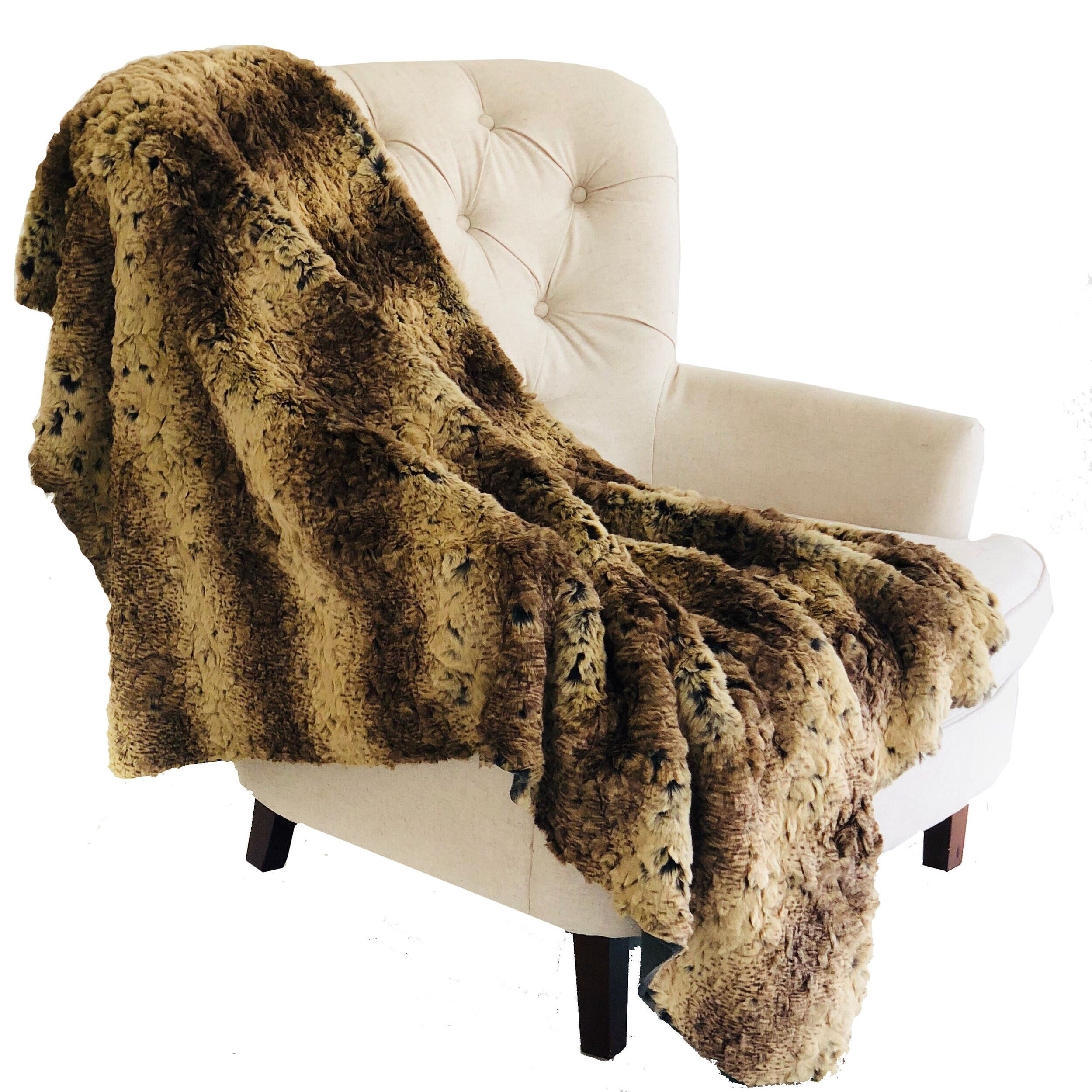 Plutus Beige And Brown Chinchilla Faux Fur Luxury Throw
