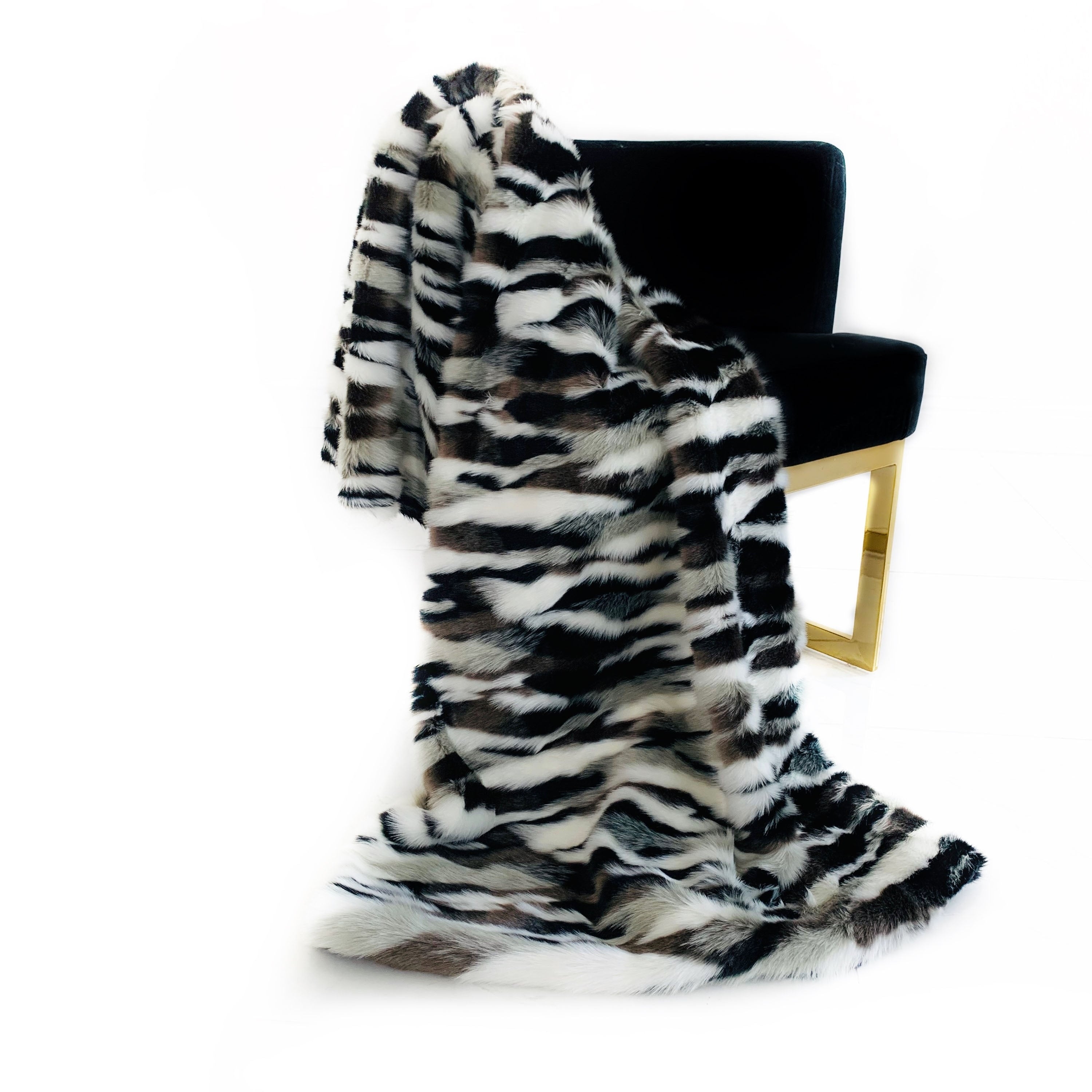 Plutus Black White Zebra Faux Fur Luxury Throw Blanket