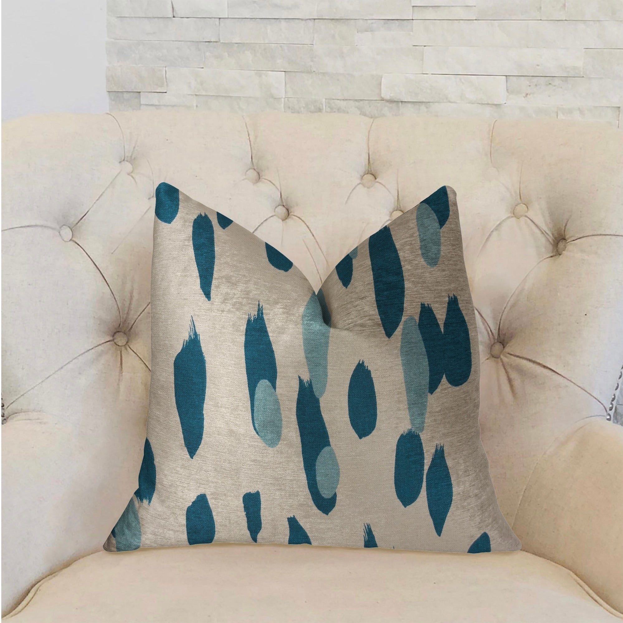 Plutus Bosky Willow Blue And White Luxury Throw Pillow