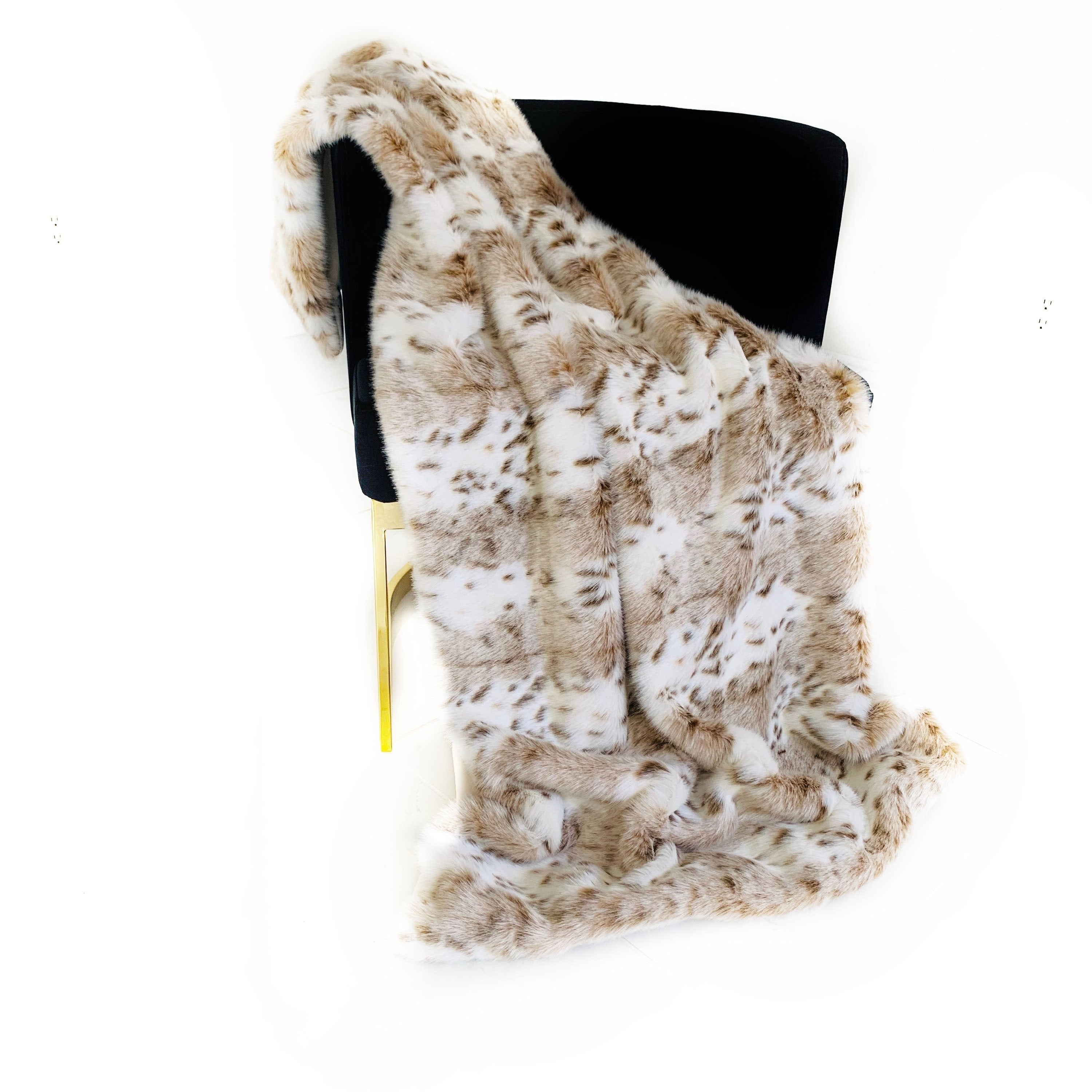 Plutus Brown Beige Leopard Fur Faux Fur Luxury Throw Blanket