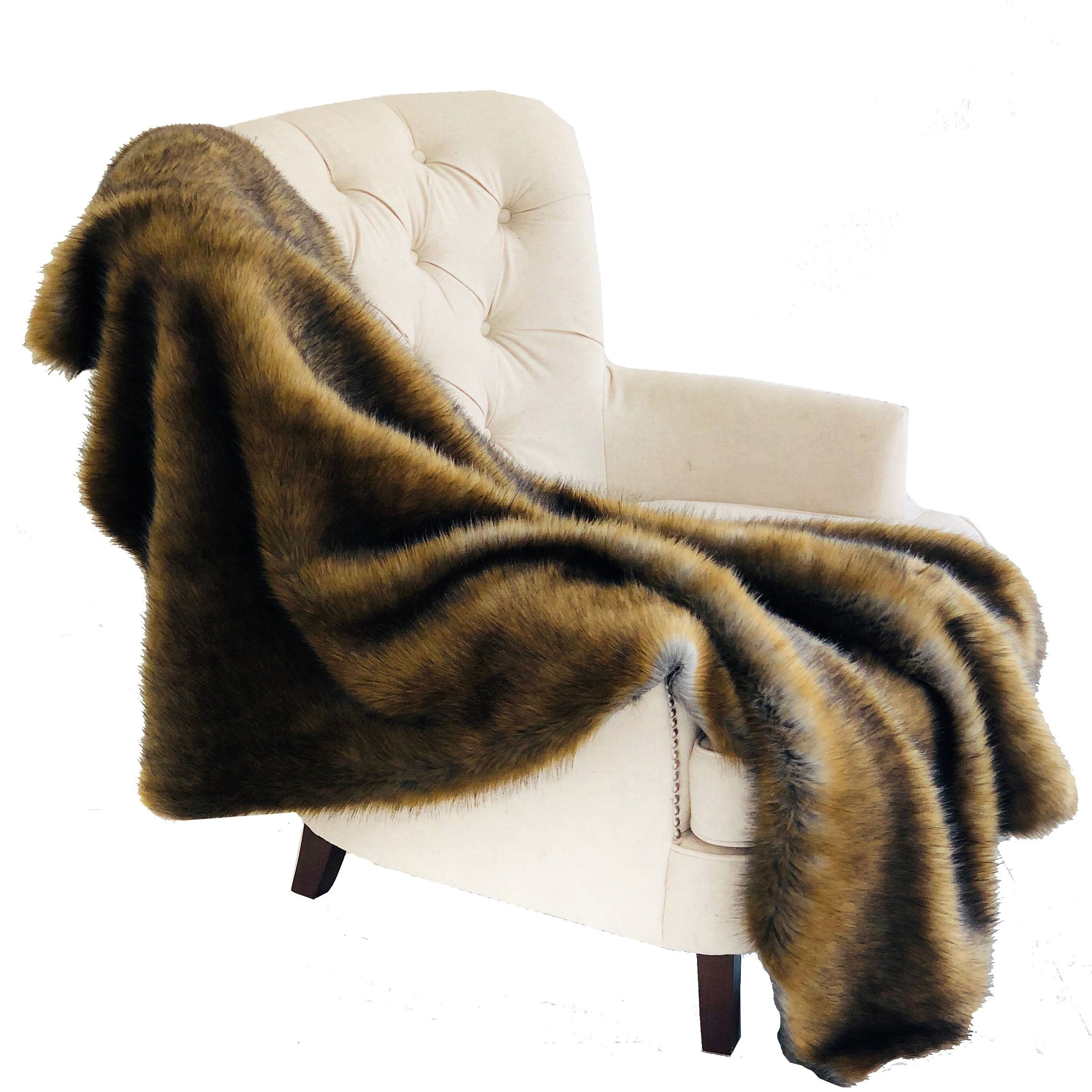 Plutus Brown And Grey Wild Grizzly Bear Faux Fur Luxury Throw
